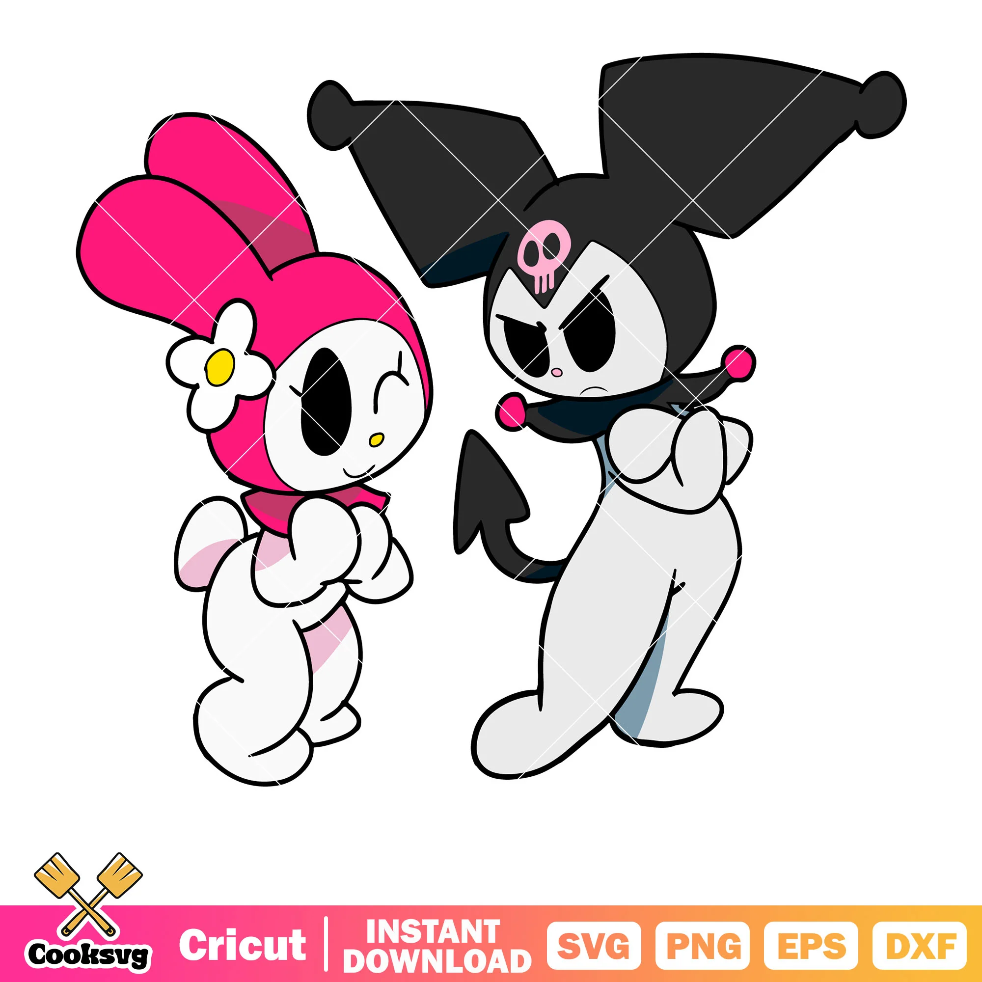 Kuromi and melody couple design svg, sanrio cartoon svg