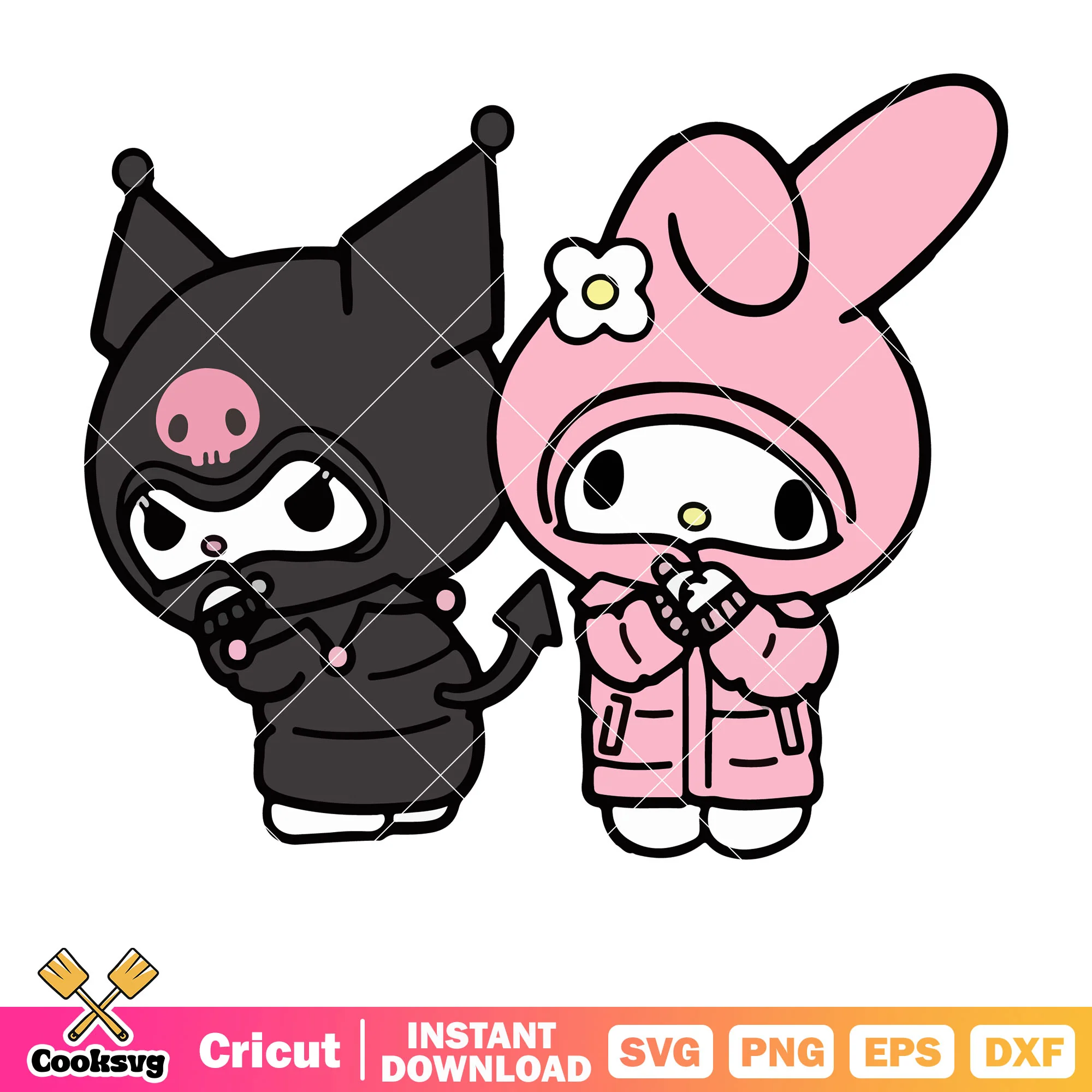 Kuromi and melody winter clothes design svg, kuromi cute svg