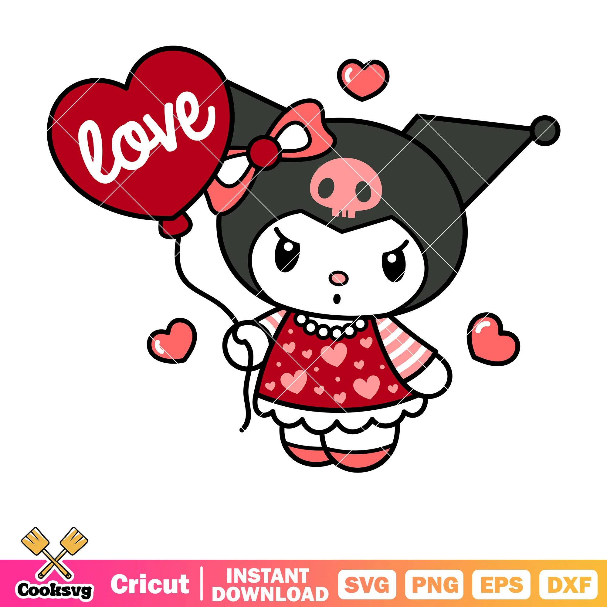 Kuromi balloon love valentine svg, hello kitty valentine svg