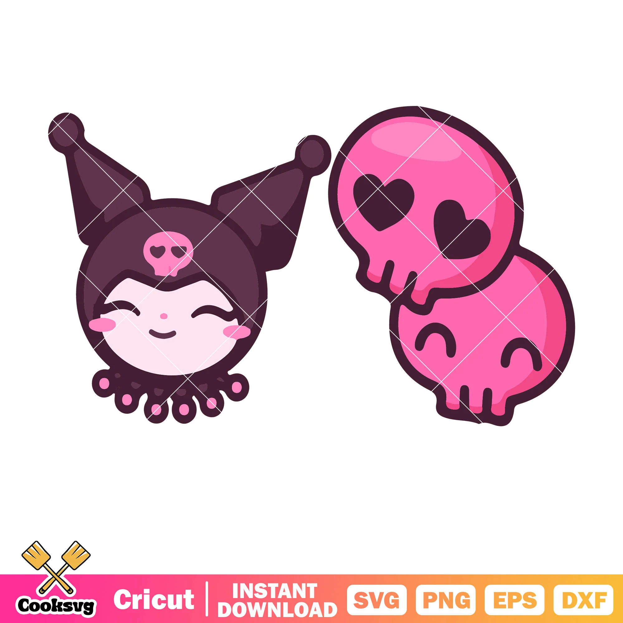 Kuromi chibi face svg, kuromi hello kitty svg, kuromi sanrio svg