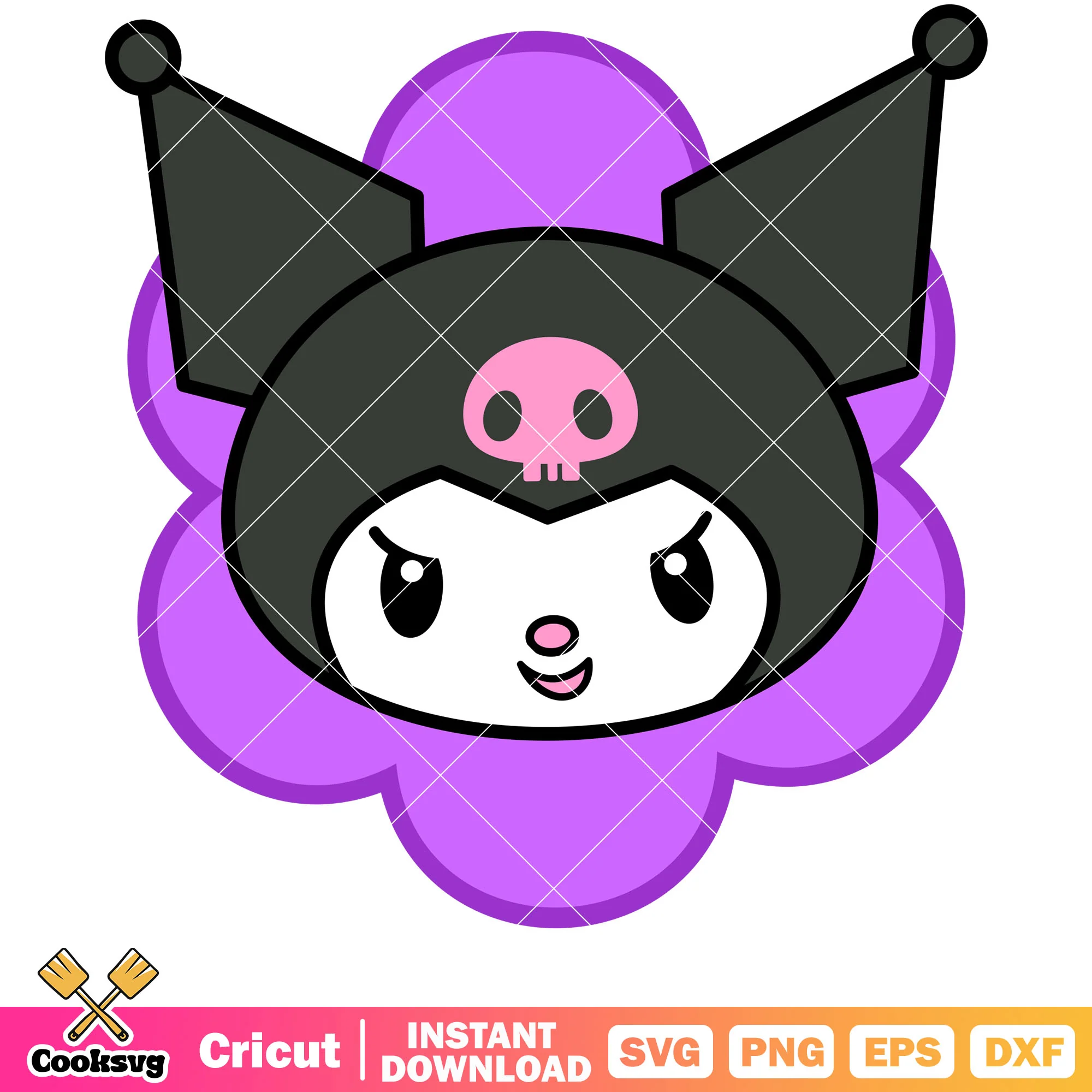 Kuromi face flower svg, sanrio hello kitty svg, sanrio cartoon svg