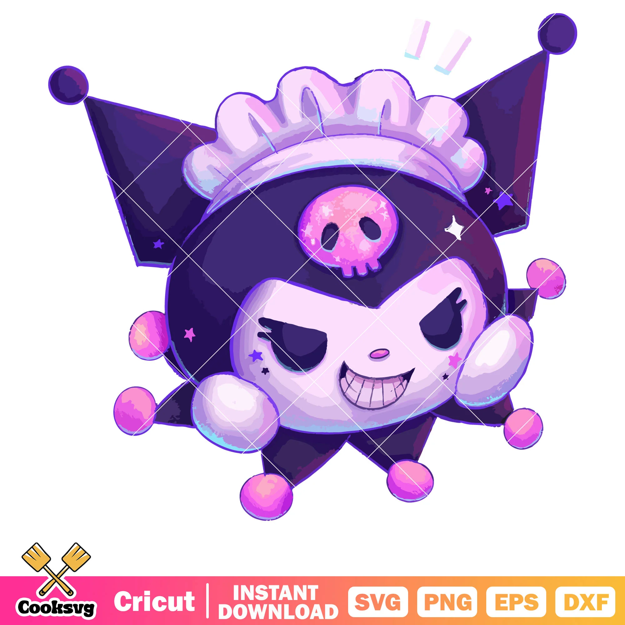 Kuromi face smile svg, hello kitty kuromi svg, sanrio cartoons svg