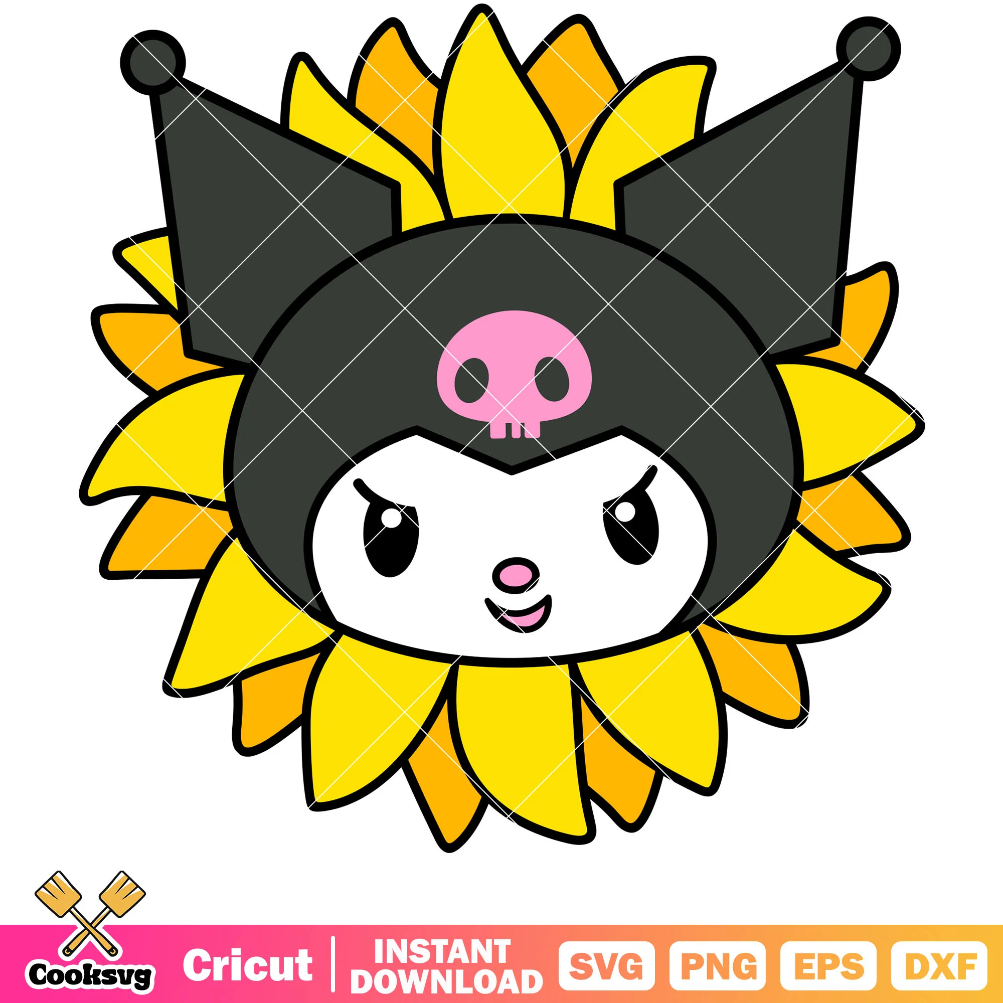 Kuromi face sunflower svg, sanrio hello kitty svg, sanrio cartoon svg