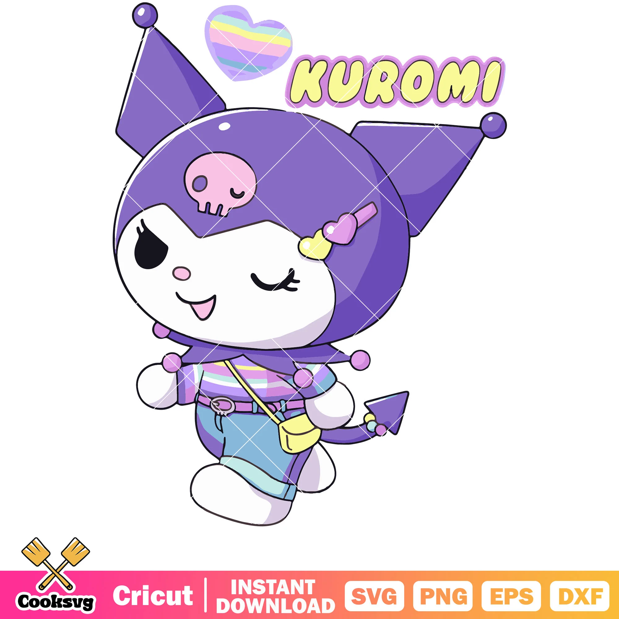 Kuromi heart design svg, hello kitty svg, sanrio cartoon svg