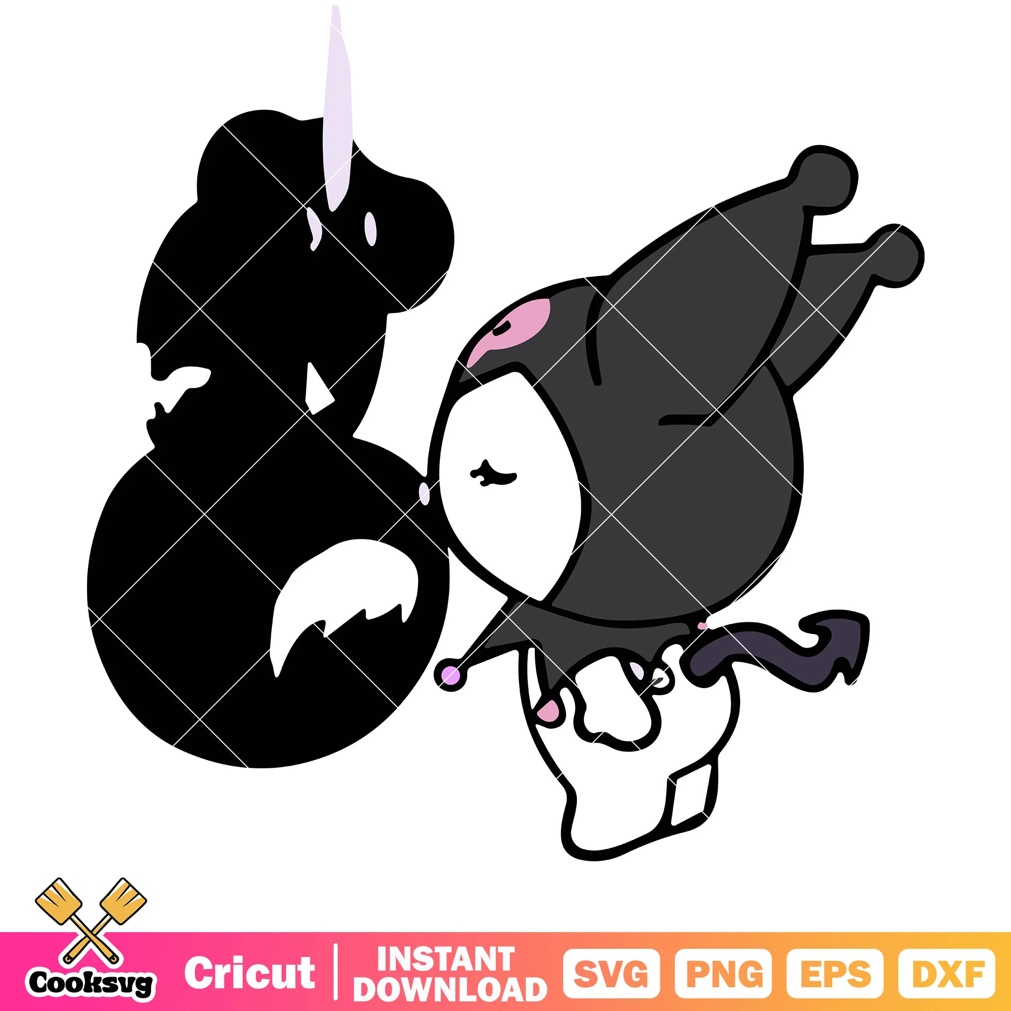 Kuromi kissing spider man black svg, hello kitty svg, sanrio svg