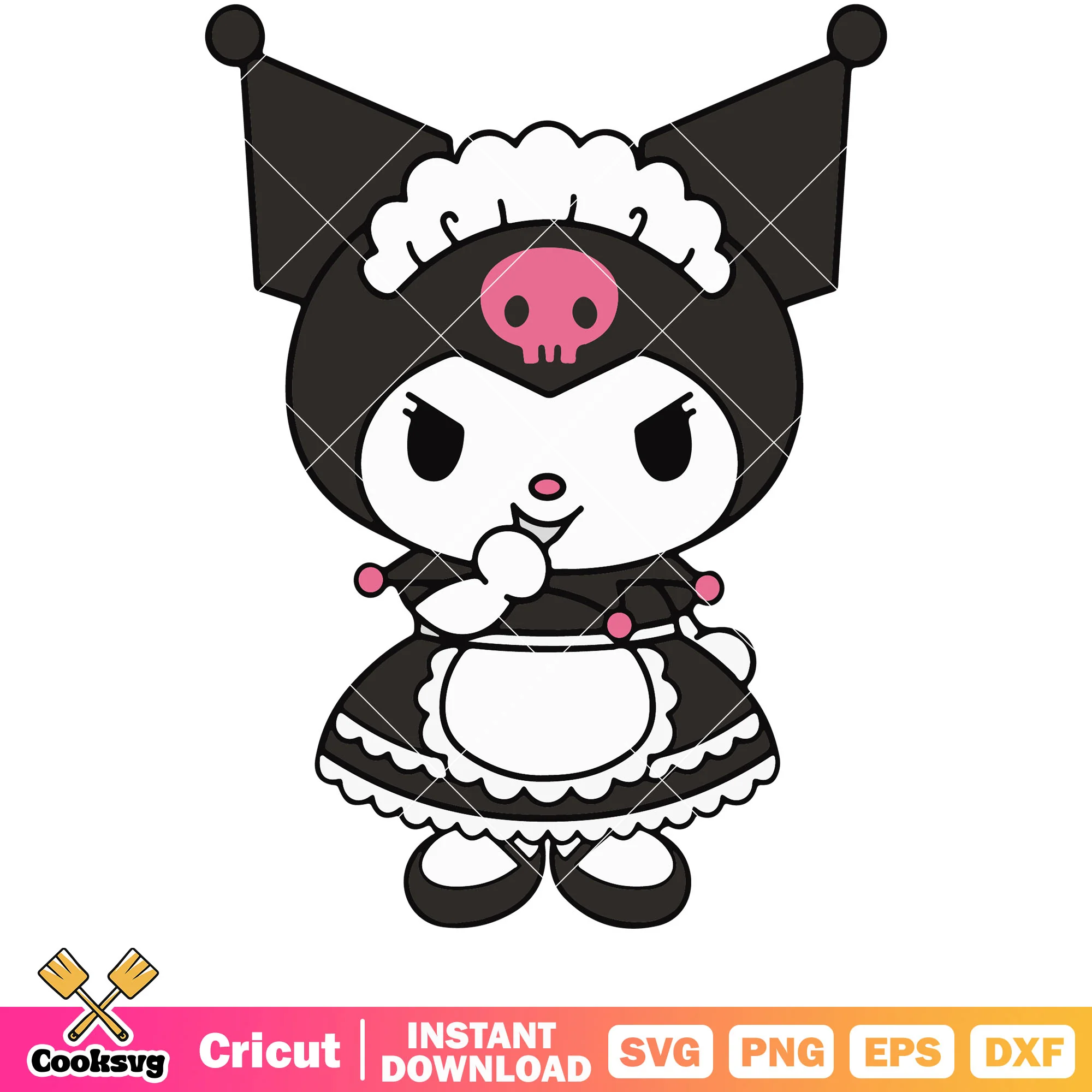 Kuromi maid smile design svg, kuromi svg, sanrio cartoon svg
