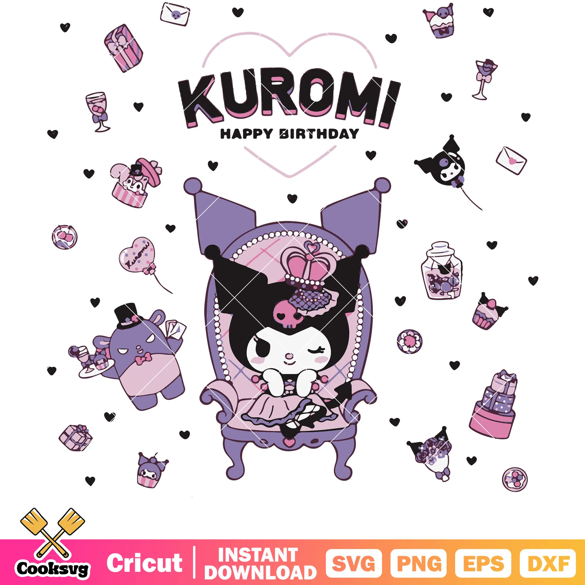 Kuromi princess svg, hello kitty svg, kuromi svg, sanrio cartoon svg