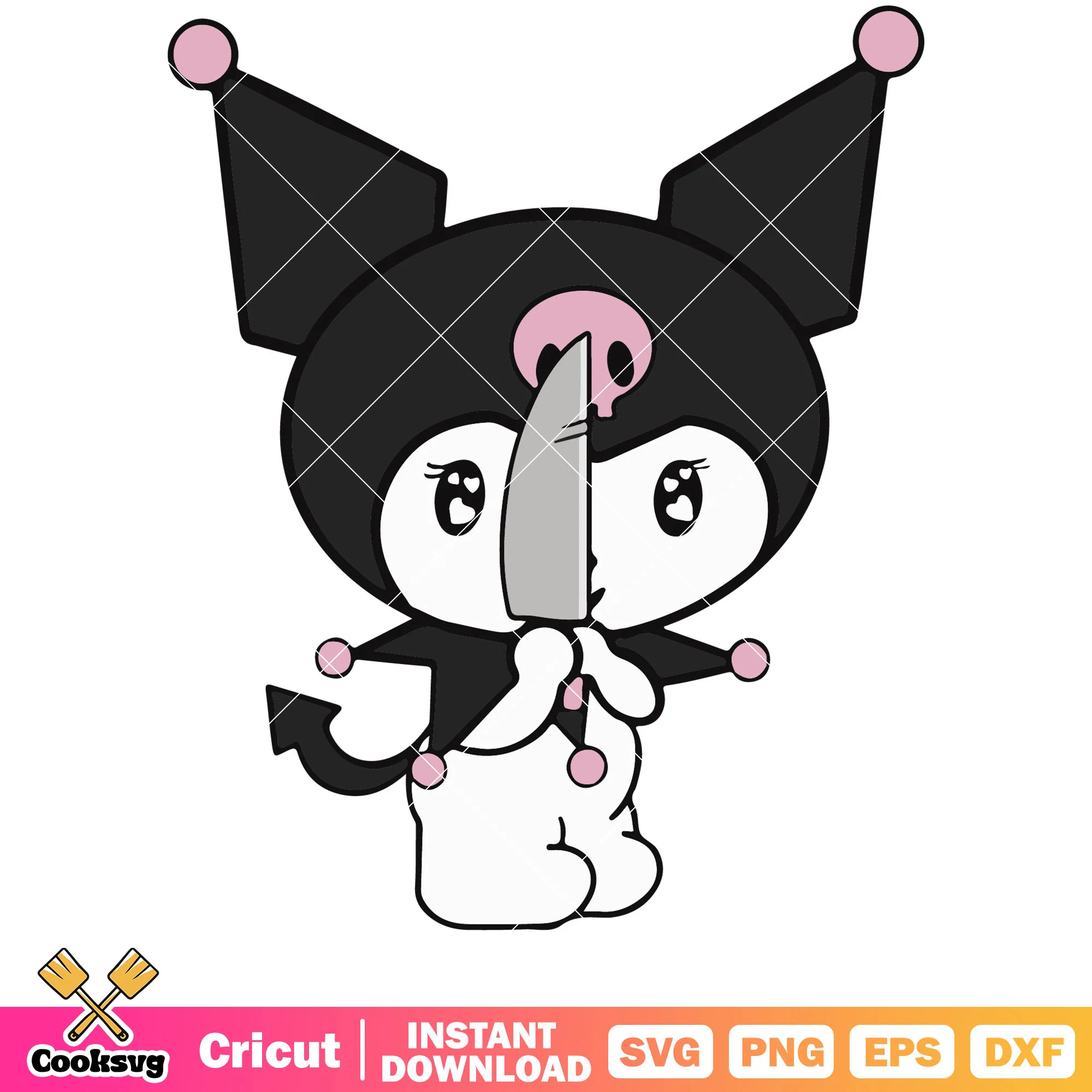 Kuromi with a knife svg, svg hello kitty, kuromi cartoon svg