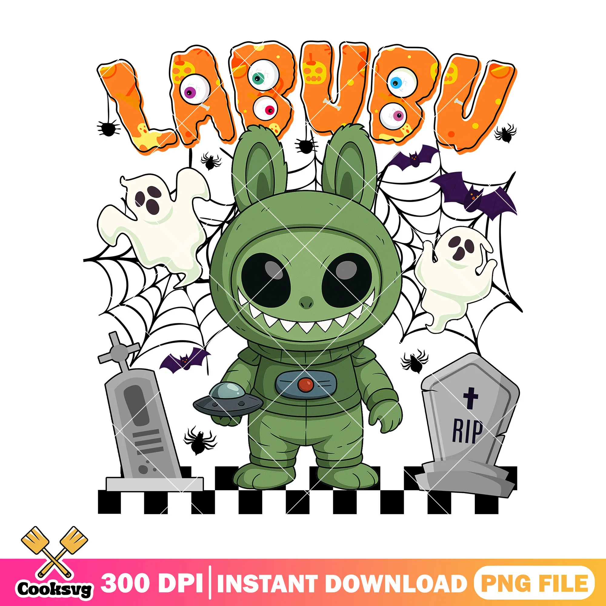 Labubu alient costume png, spooky labubu png, labubu halloween png