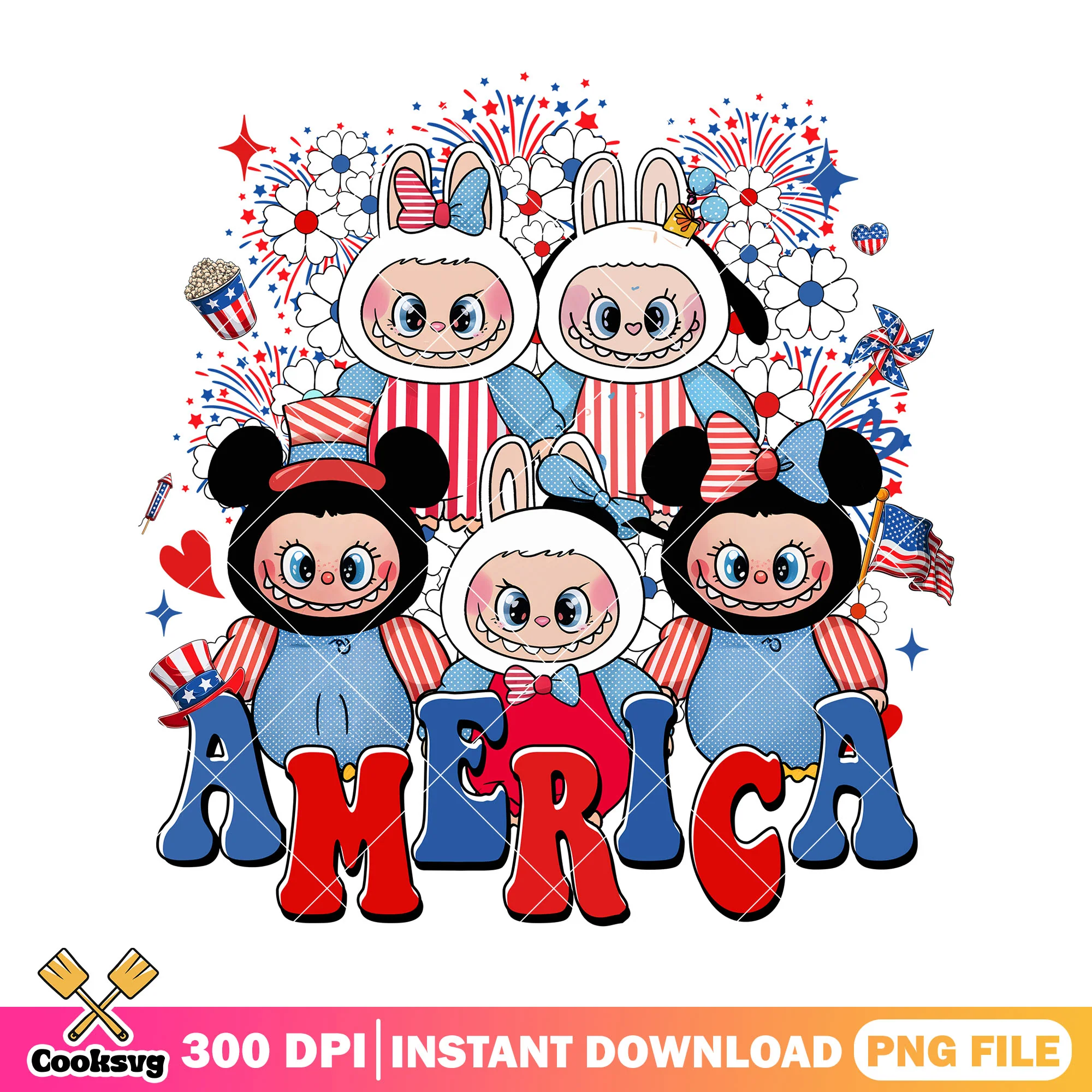 Labubu america style design png, labubu monster png, plush labubu png