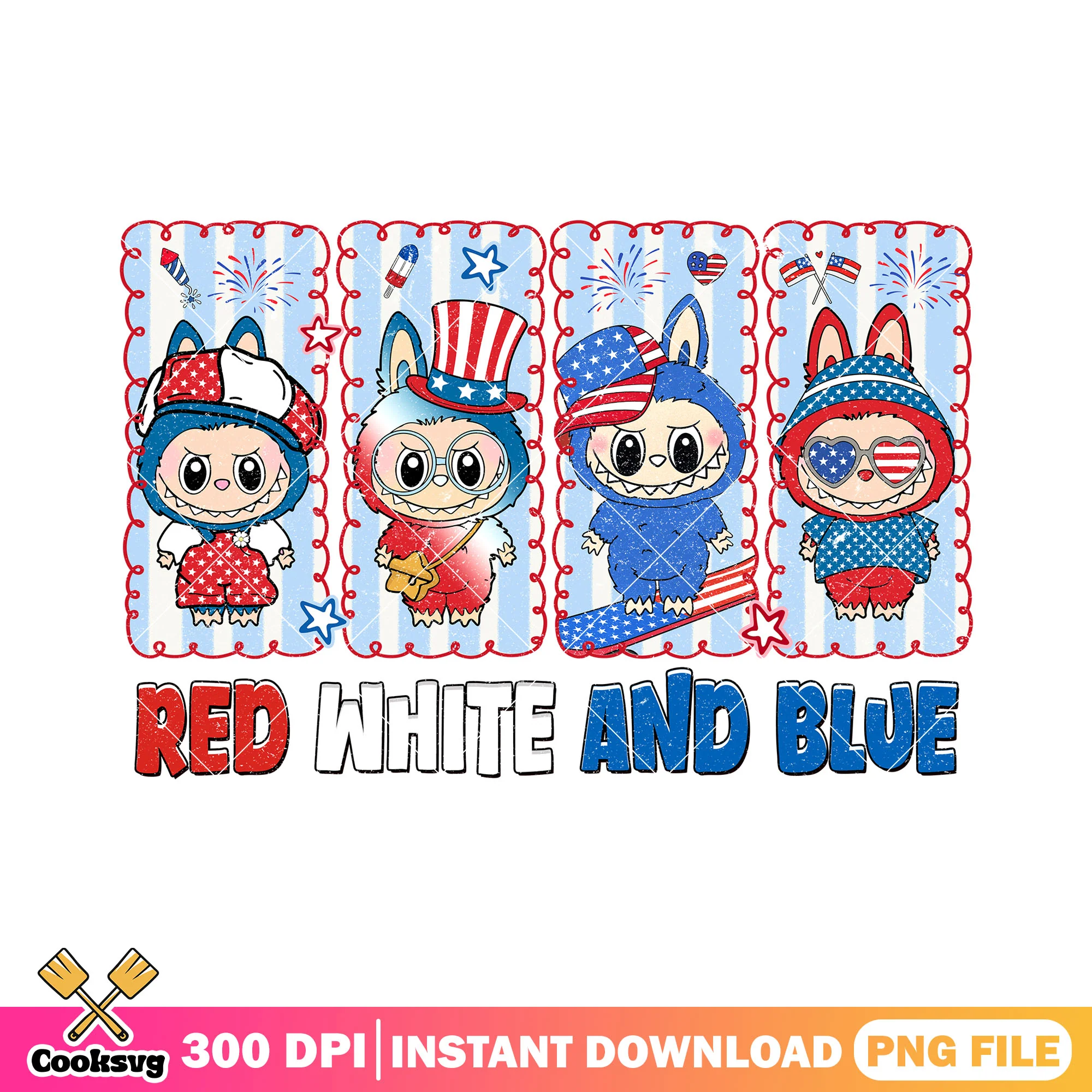Labubu american red white and blue png, labubu png, labubu outfit png