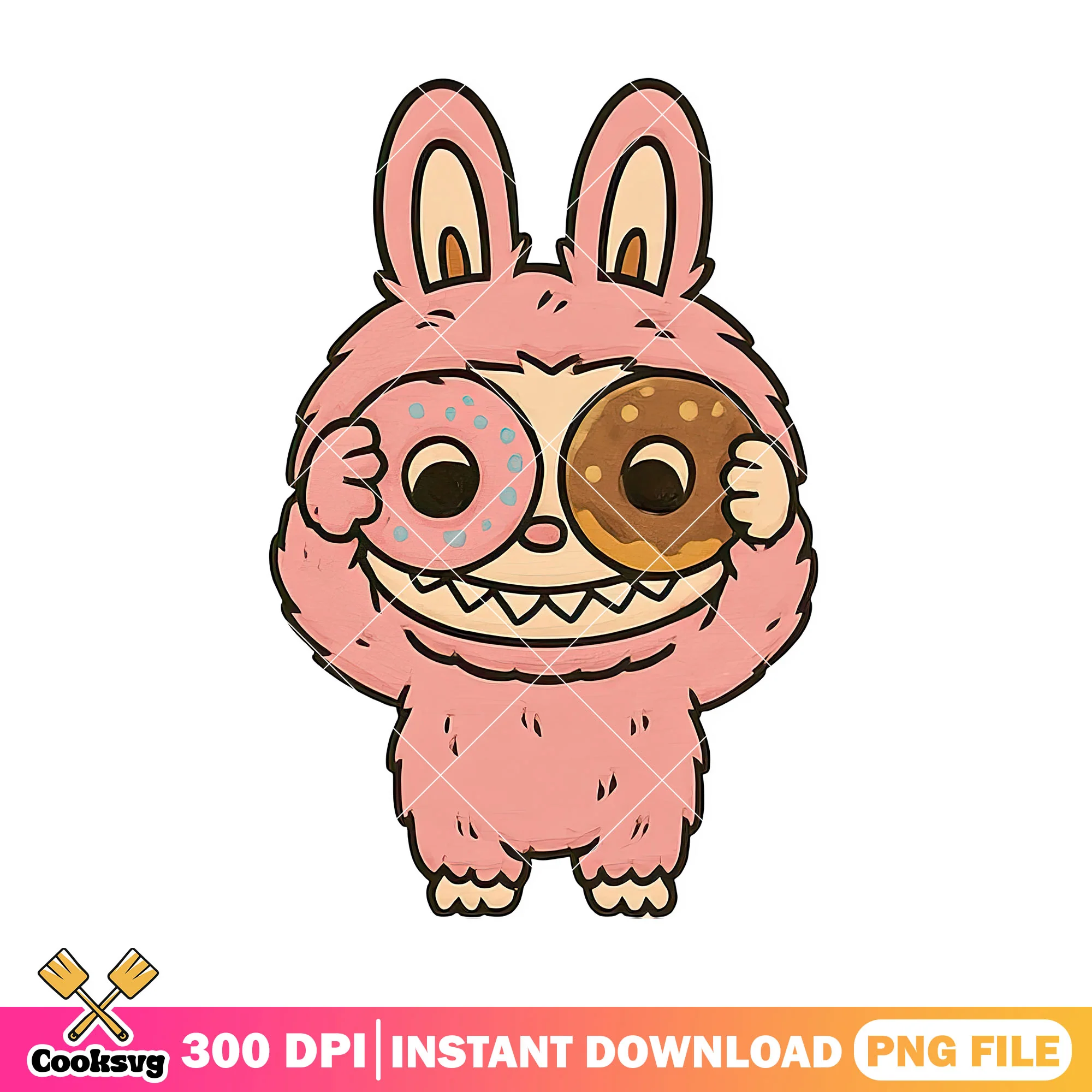 Labubu and 2 donuts png, labubu plush png, labuubuu png