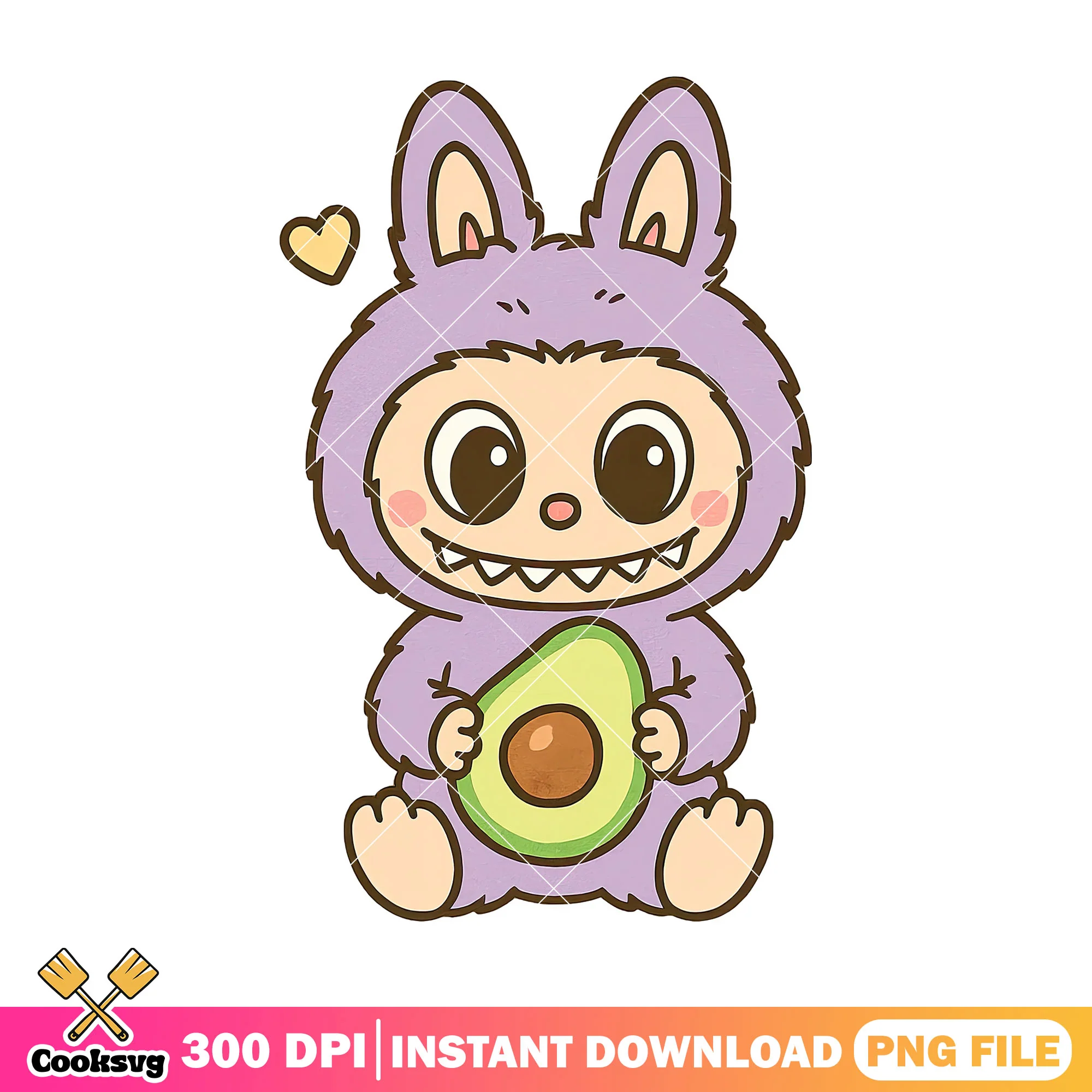 Labubu and avocado png, purple labubu png, labubu monster png