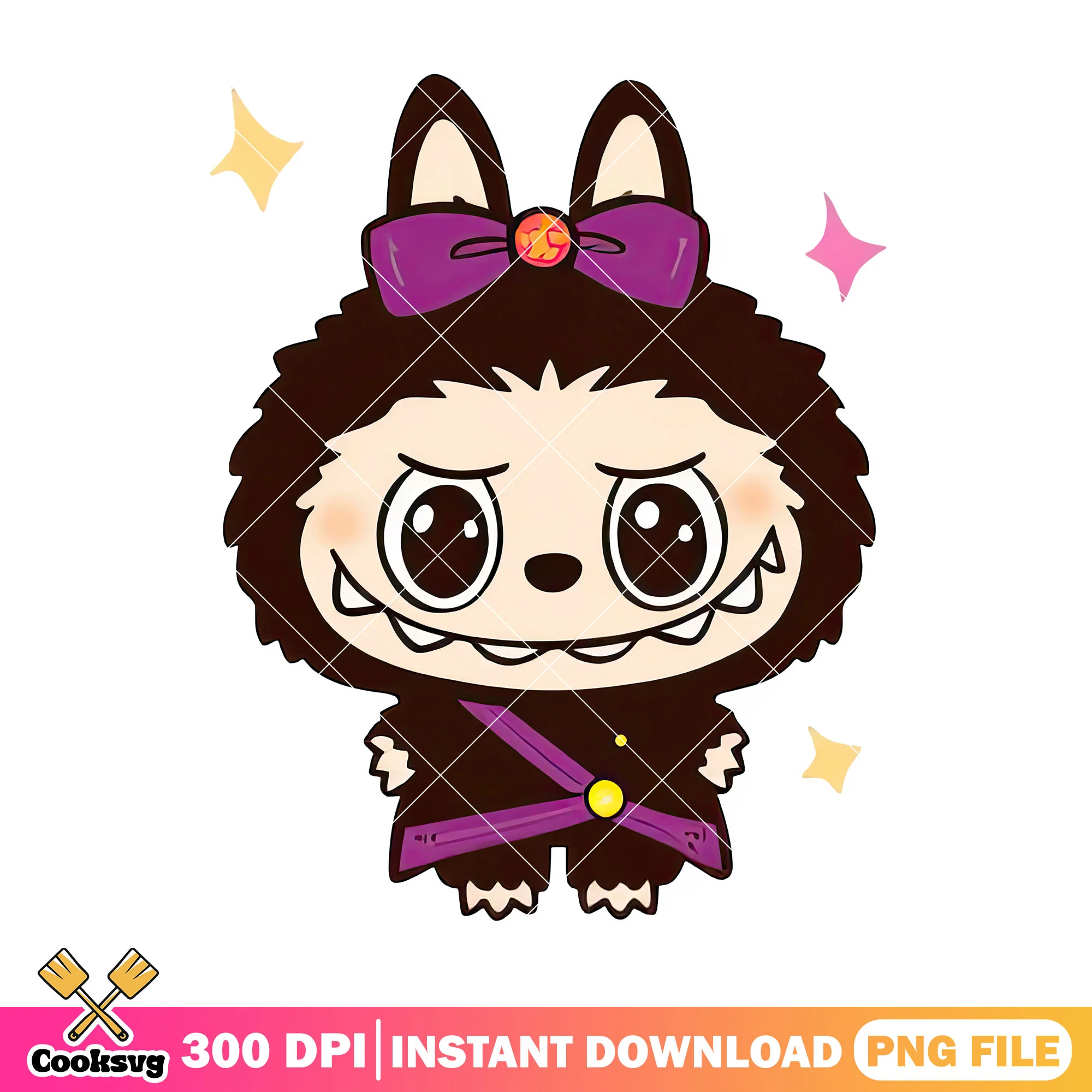 Labubu and dark brown fuzzy outfit png, labubu png, labubu outfit png