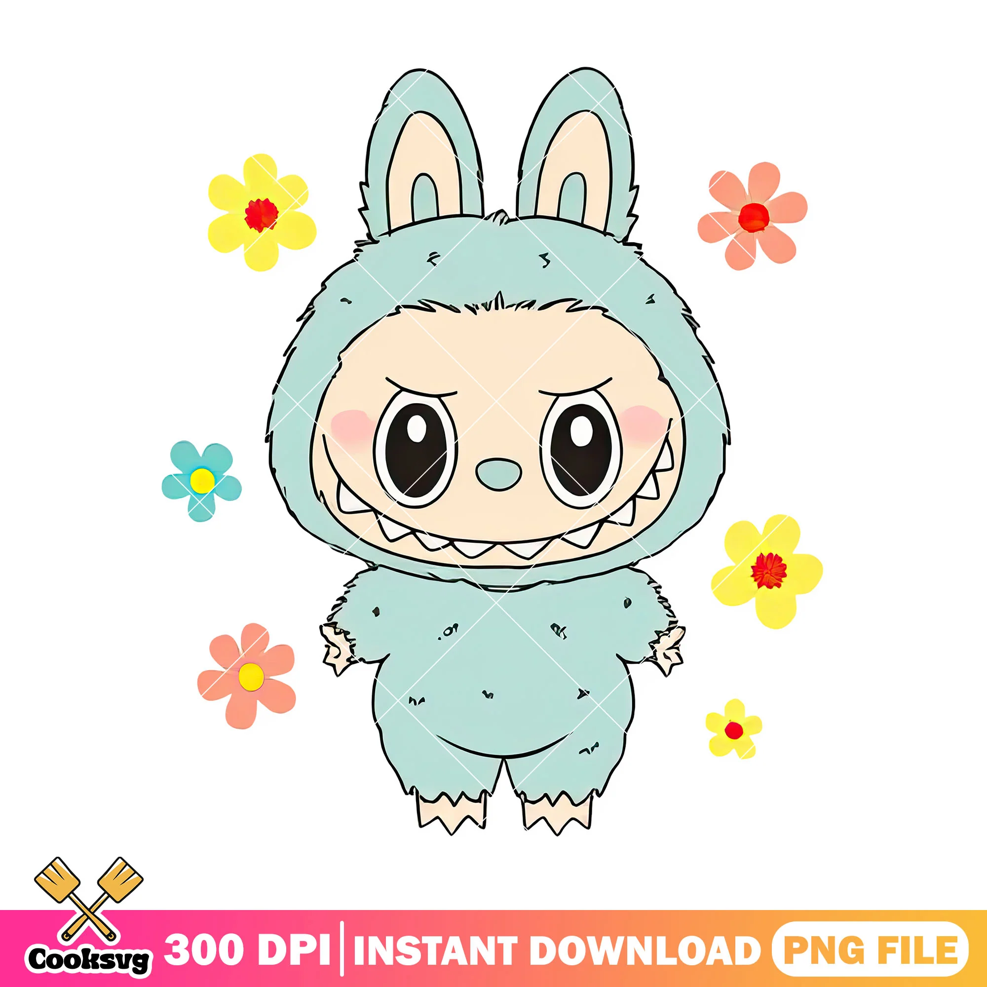 Labubu and flowers png, cute labubu png, labubu hehe png