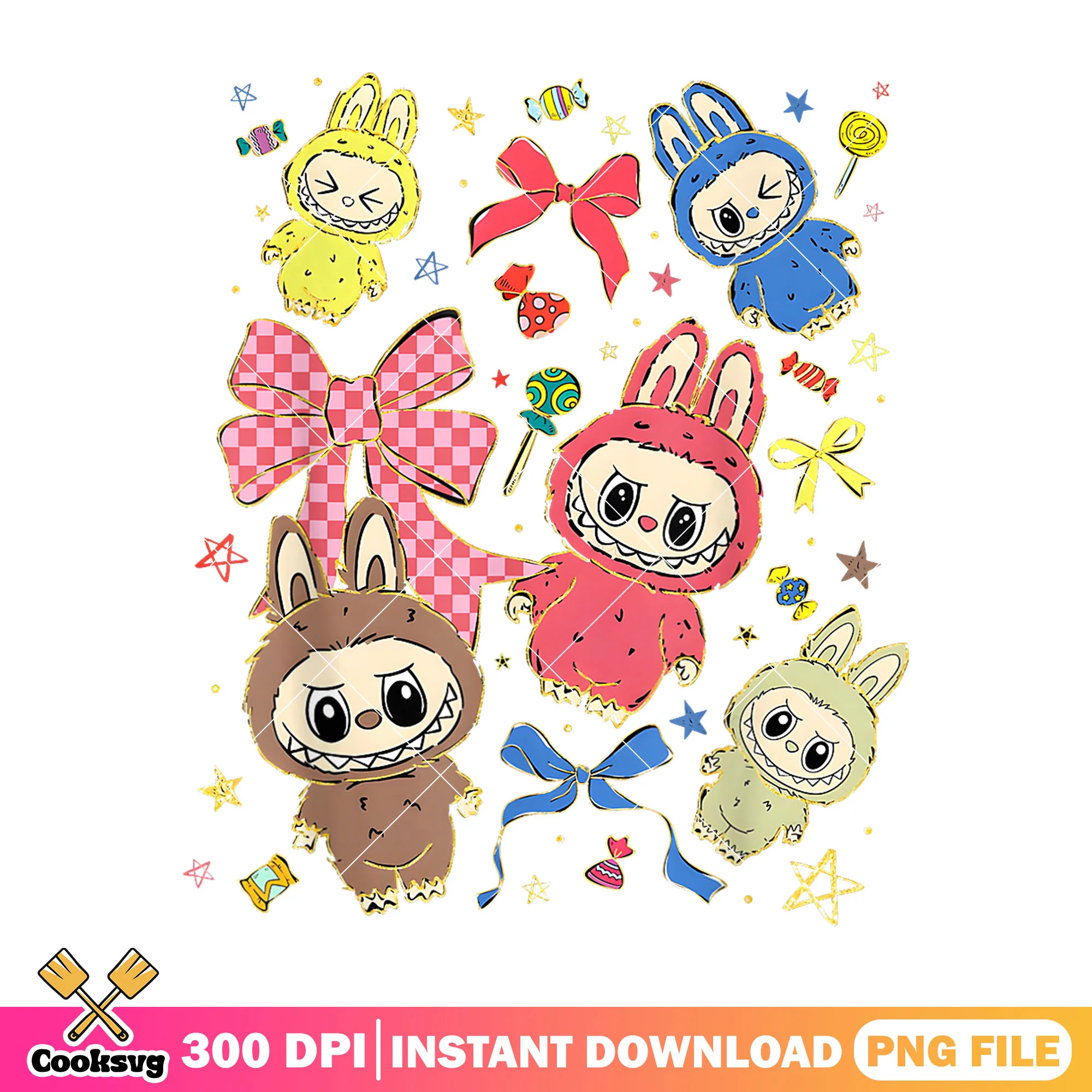 Labubu and friends bow tie png, cute bow ties png, labubu friends png