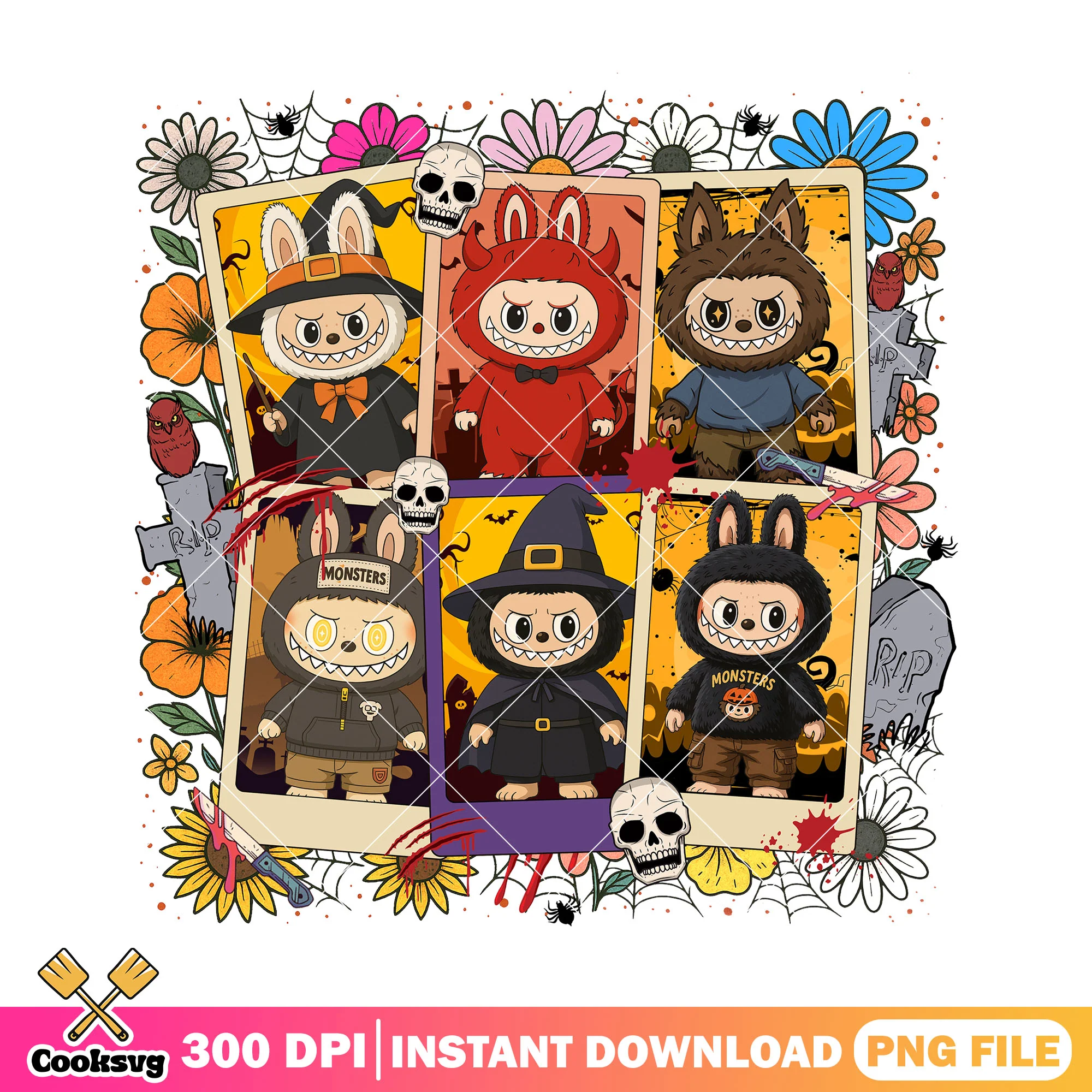 Labubu and halloween png, halloween drawing png, labubu cute png