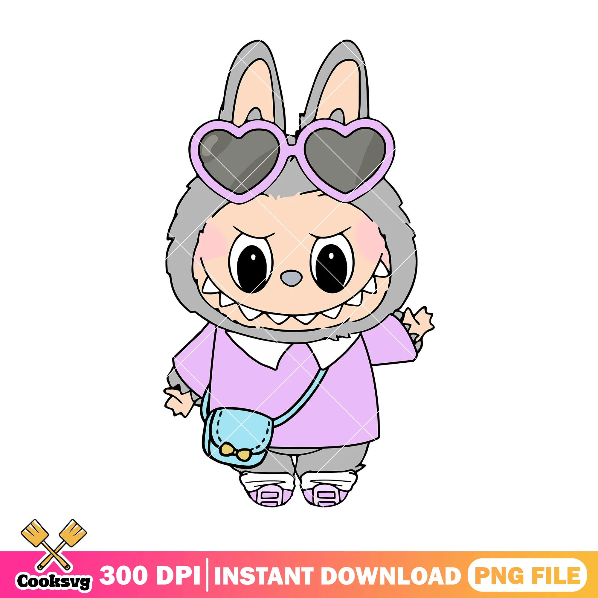 Labubu and love style png, labubu grey png, labubu art png