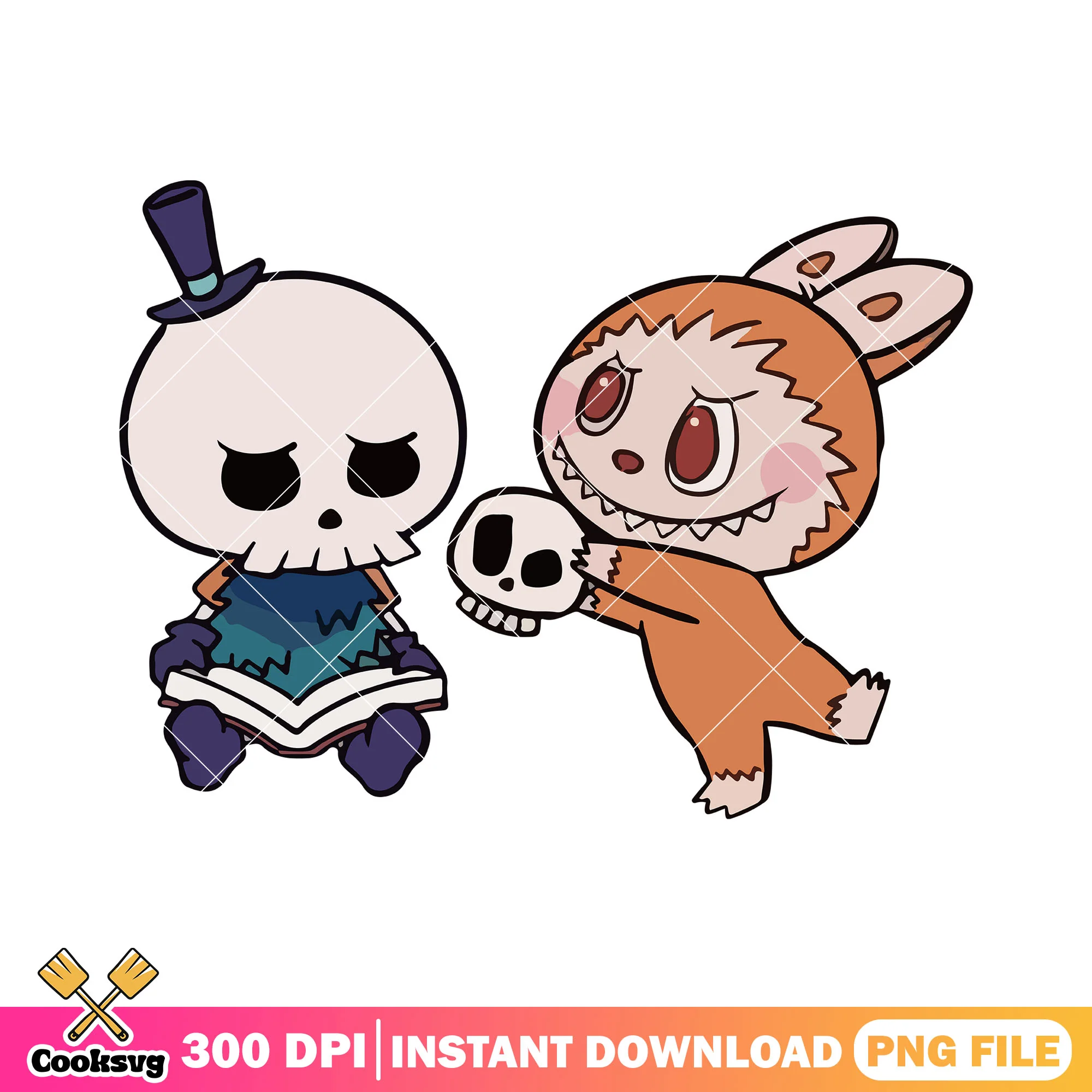Labubu and nummskull png, labubu orange png, labubu cartoon png