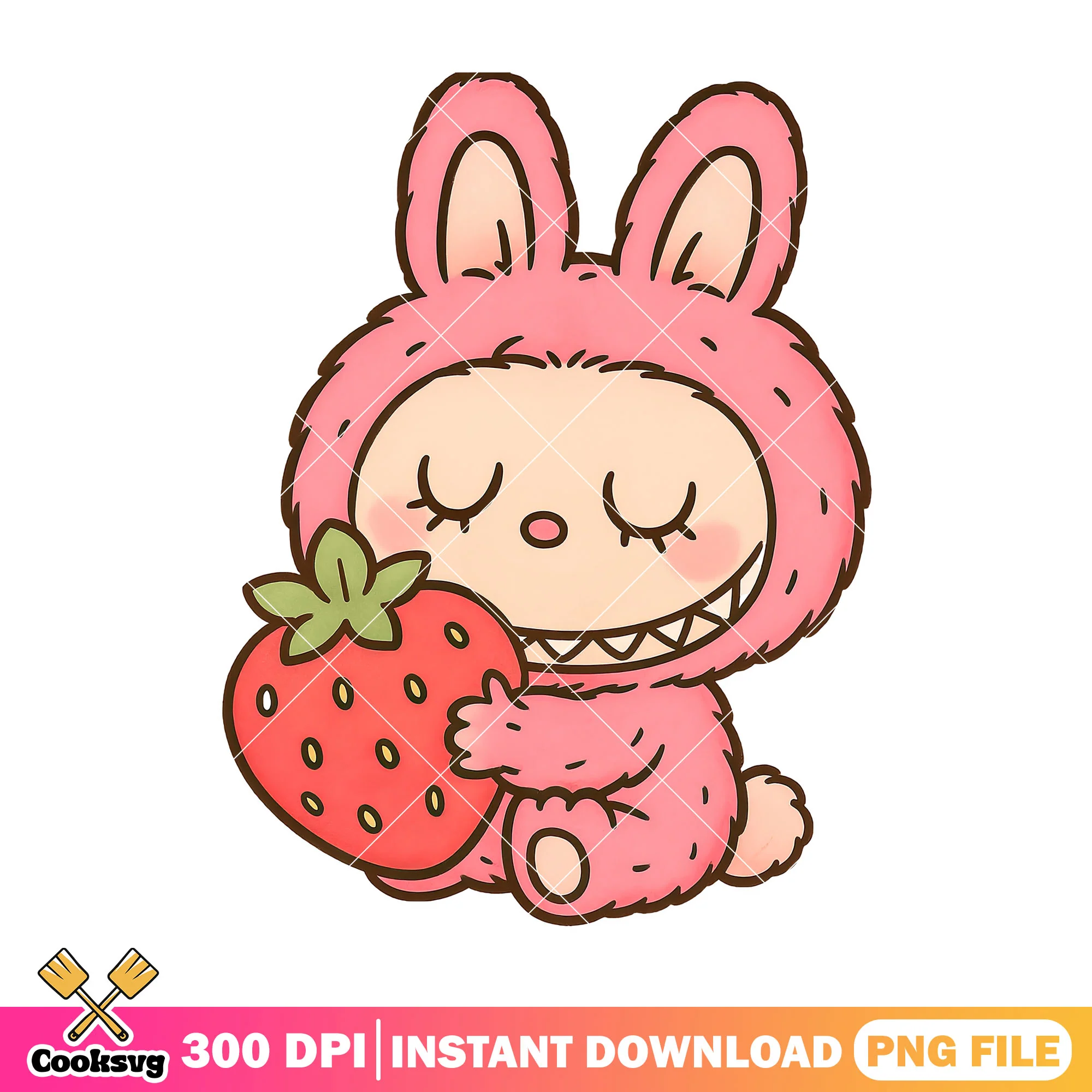 Labubu and strawberry png, pink labubu png, labubu monster png