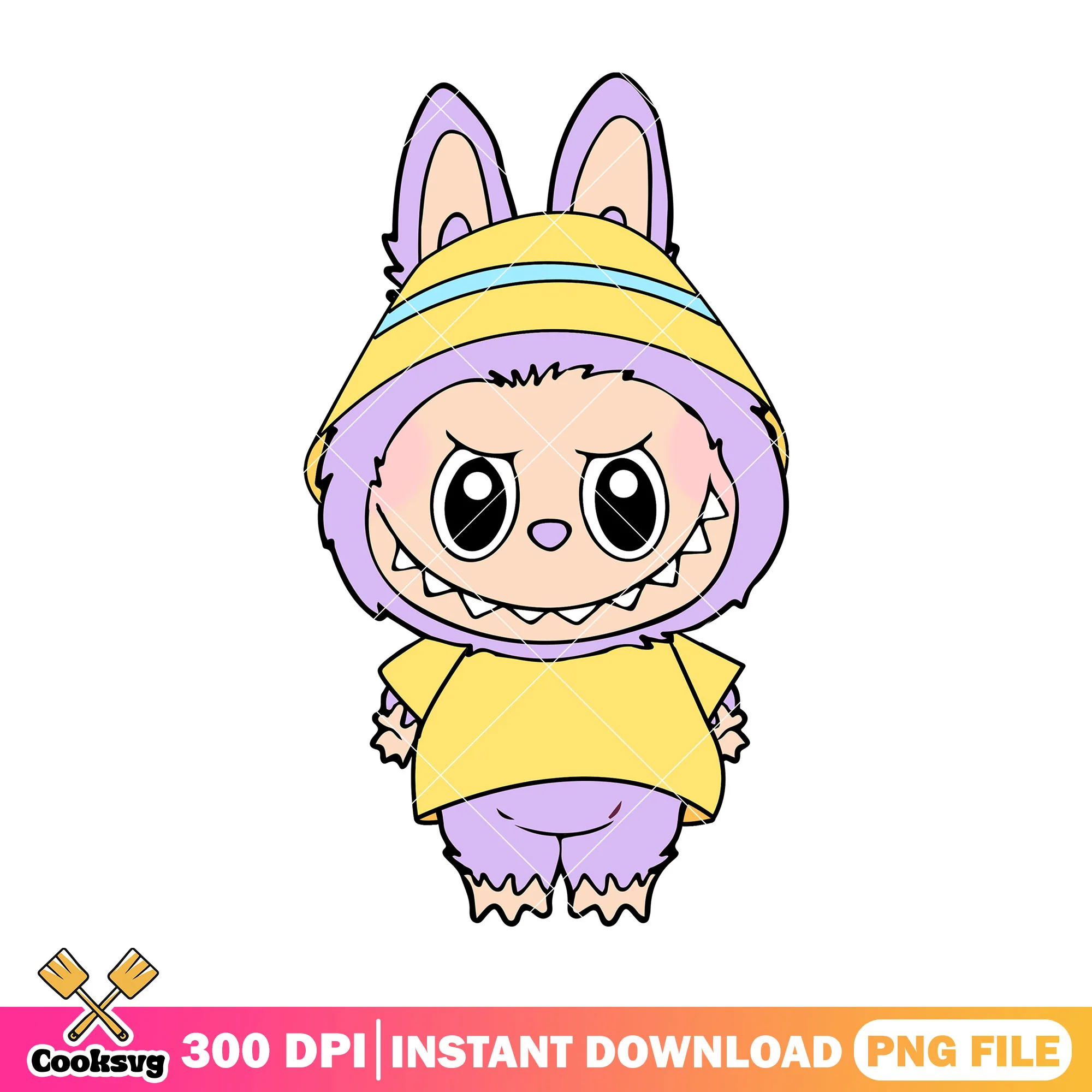 Labubu and yellow outfit png, purple labubu png, labubu baby png