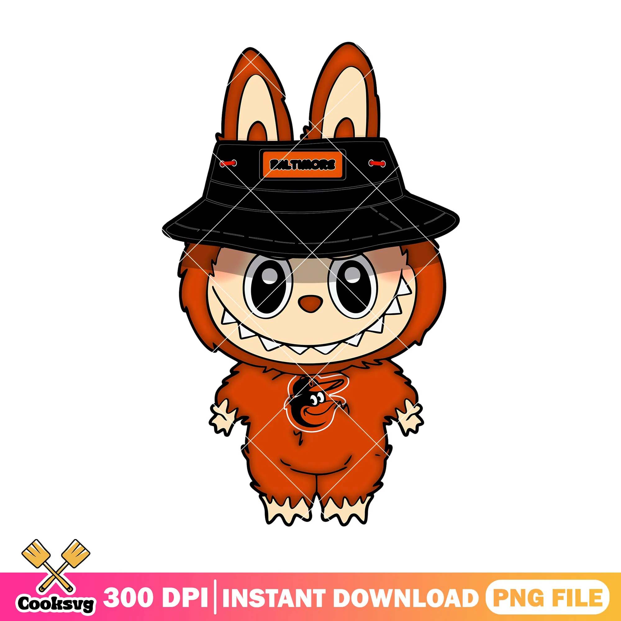 Labubu baltimore baseball png, labubu orange png, labubu outfit png