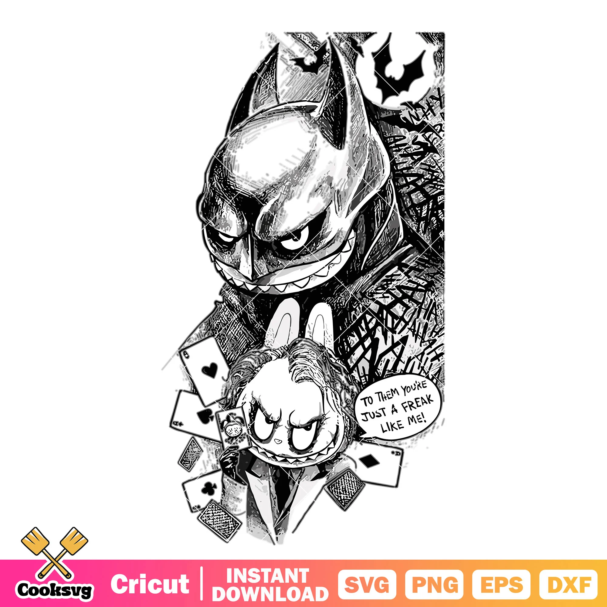 Labubu batman joker svg, batman labubu svg, labubu hero svg