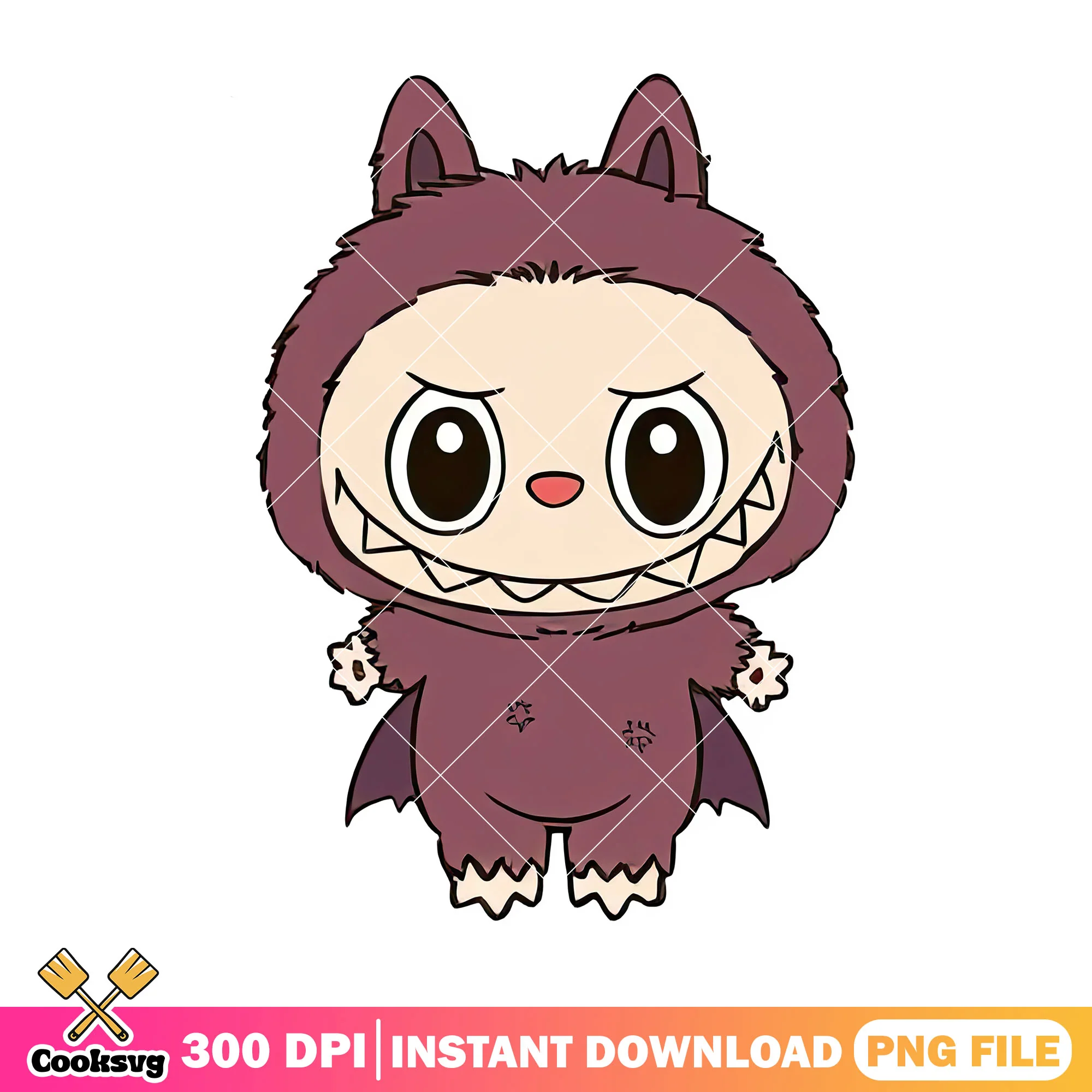 Labubu batwings png, labubu brown png, cute labubu png