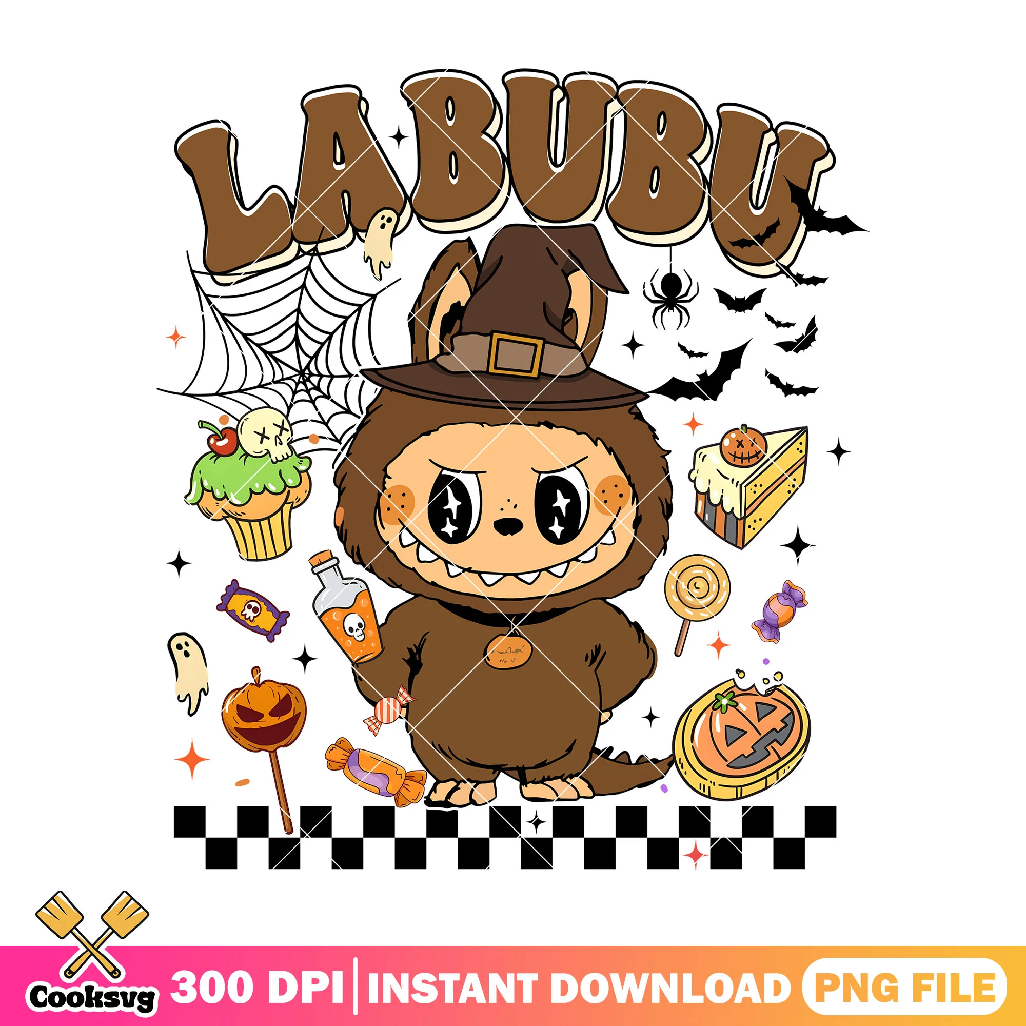 Labubu brown witch png, labubu clothes png, halloween ends png