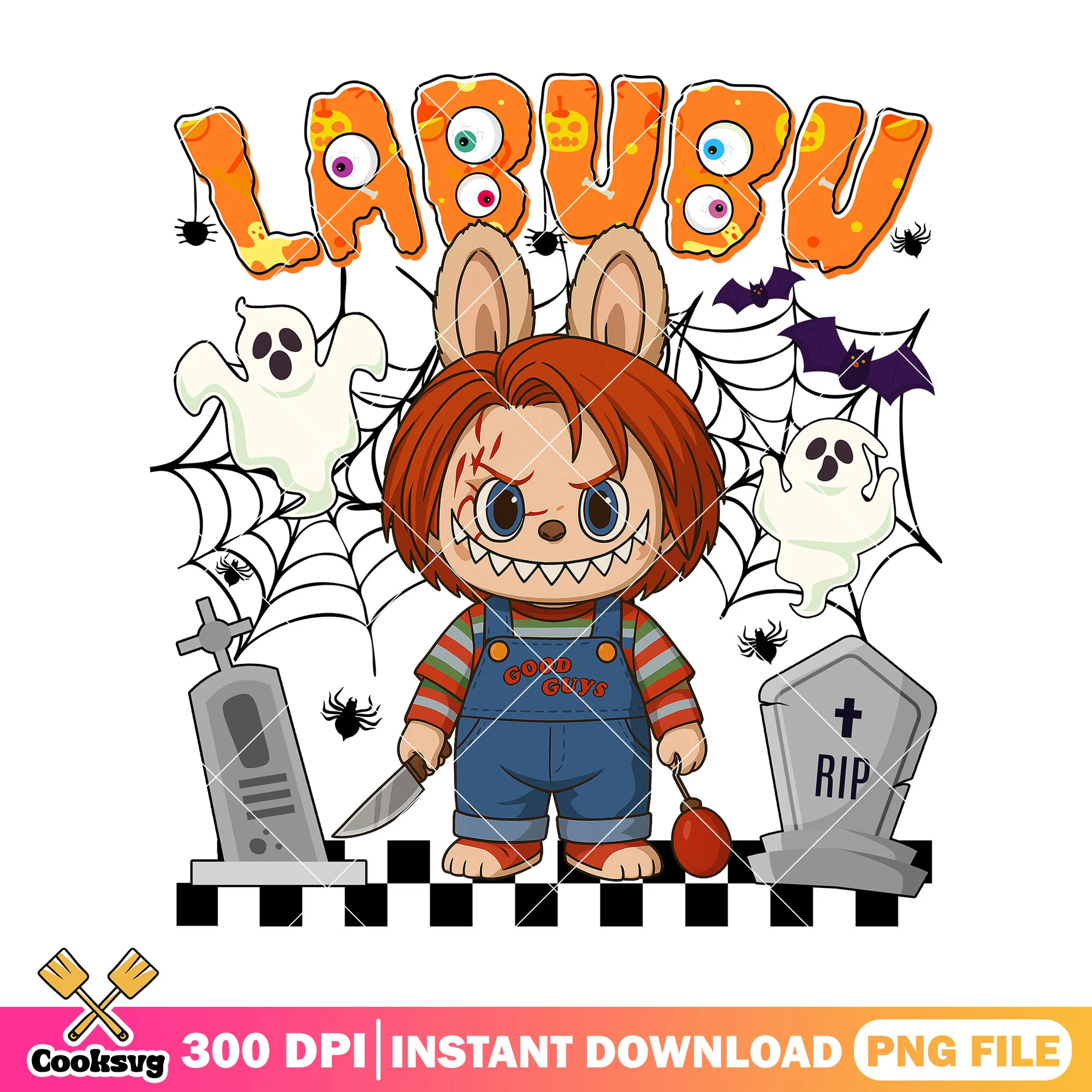 Labubu chucky horror png, halloween labubu png, chucky halloween png