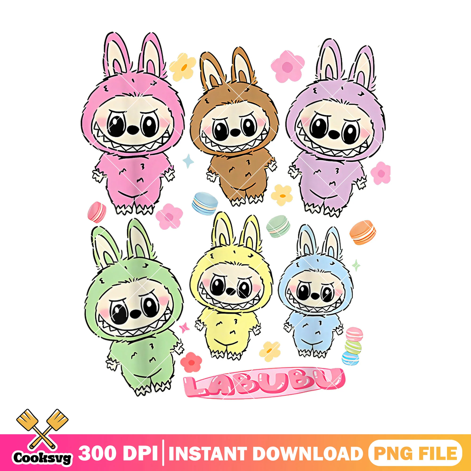 Labubu colorful monster file png, cute labubu png, flower labubu png
