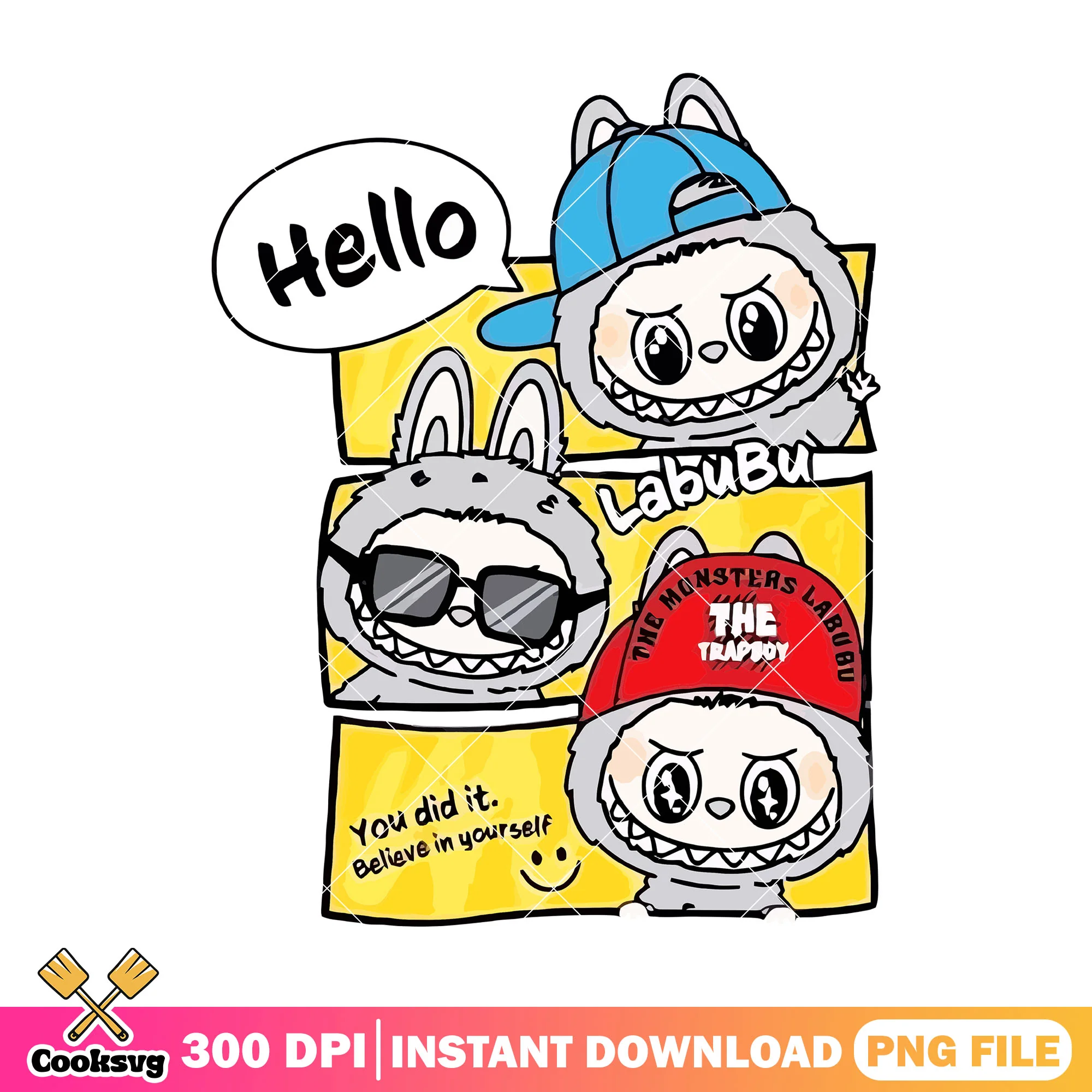 Labubu cool and confident version png, labubu cute png, labubu grey png