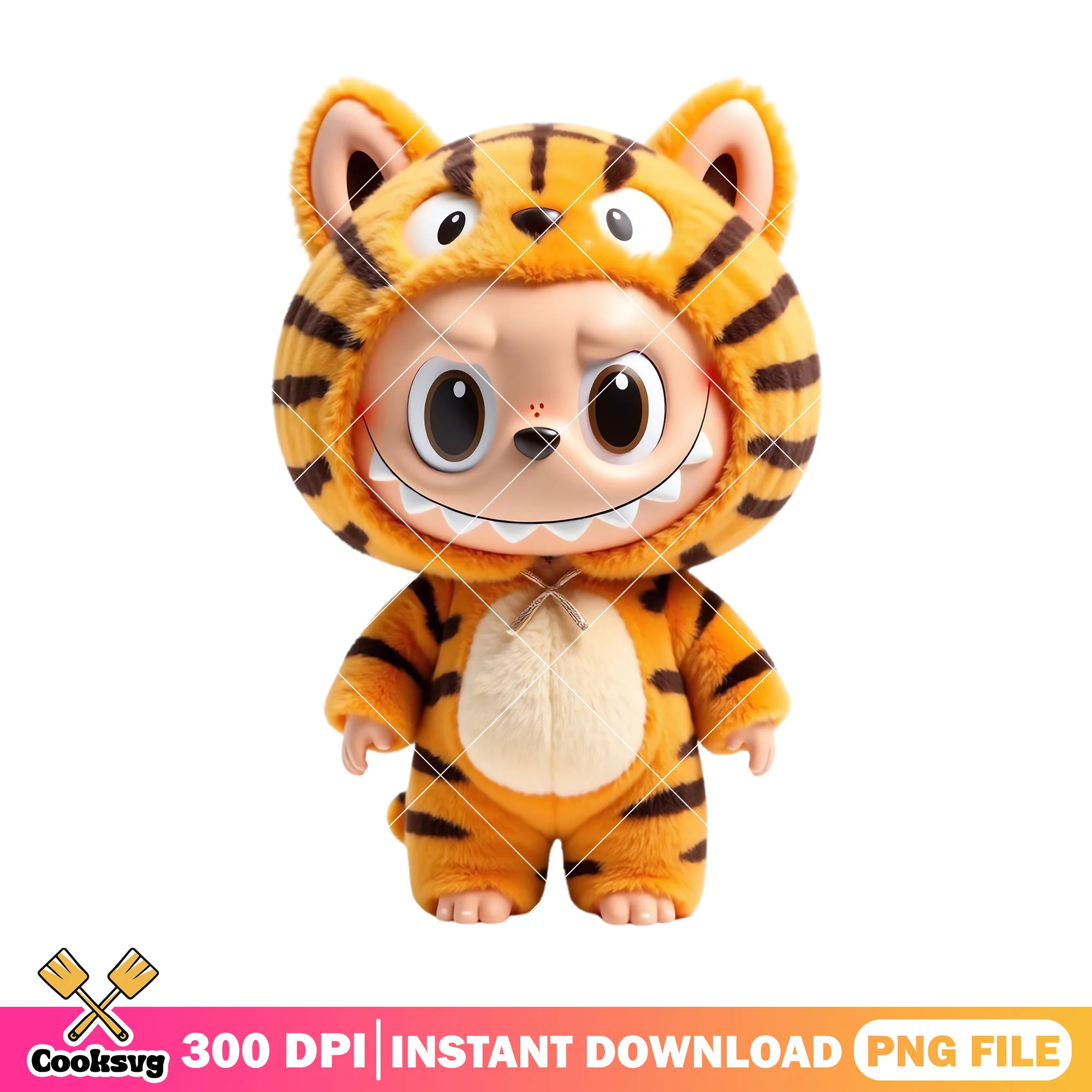 Labubu cosplay a tiger png, labubu standing png, labubu orange png