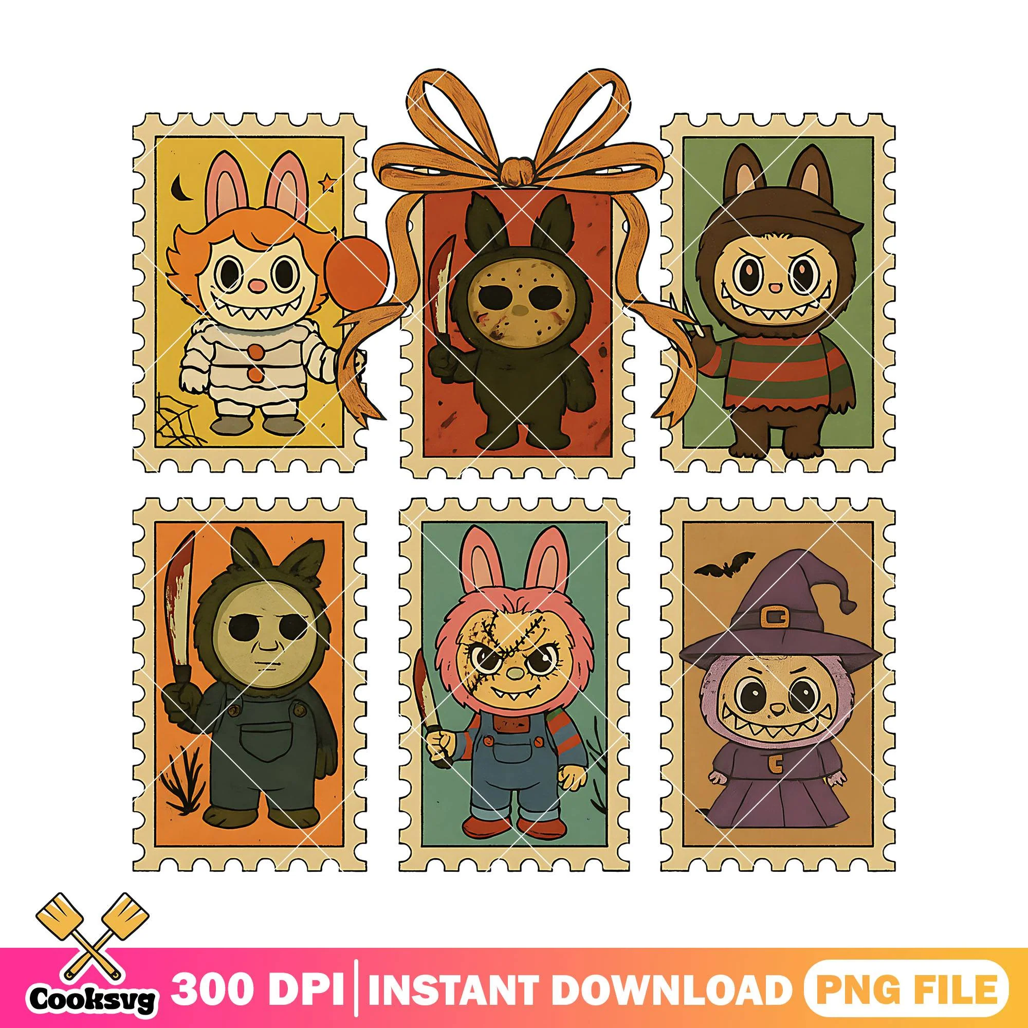 Labubu cosplay killers png, halloween labubu png, labubu horror png