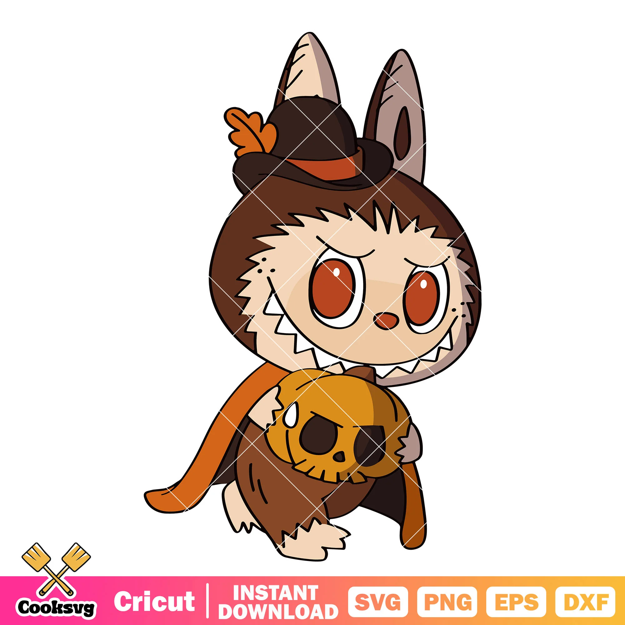 Labubu costume and skull svg, labubu costume svg, brown labubu svg