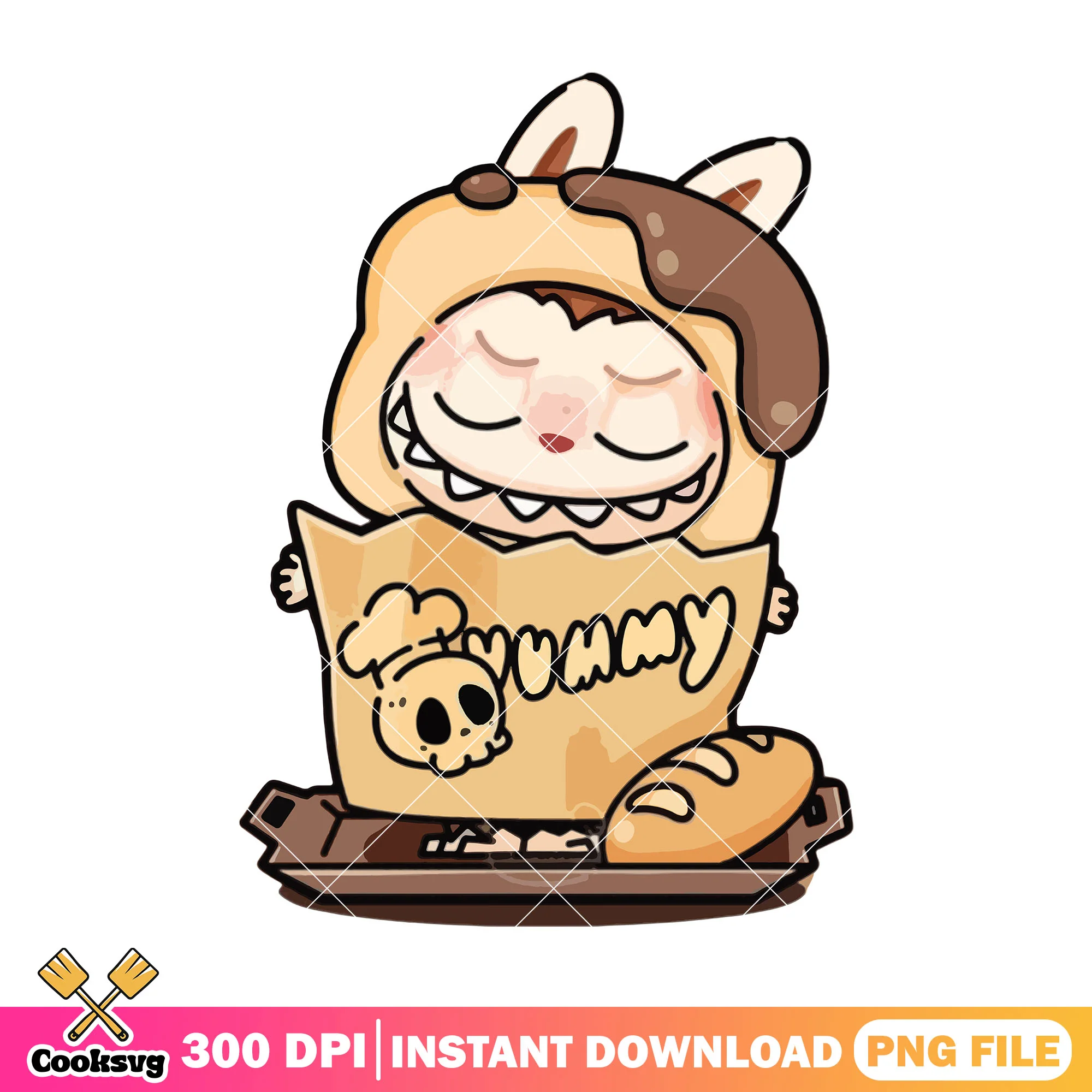 Labubu cute bread clothes png, labubu happy png, labubu png
