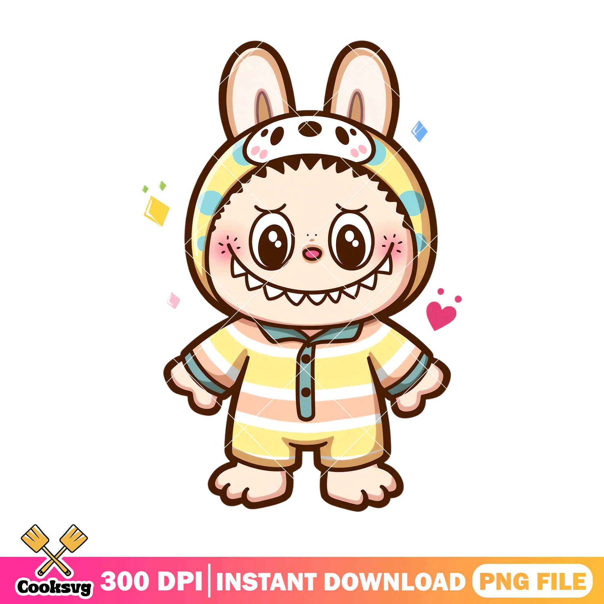 Labubu cute costume png, labubu love png, labubu art png