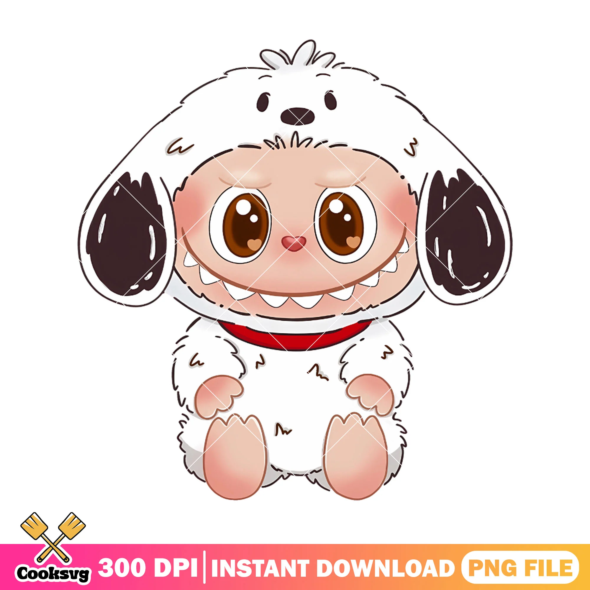 Labubu cute dog costume png, labubu costumes png, labubu maracon png