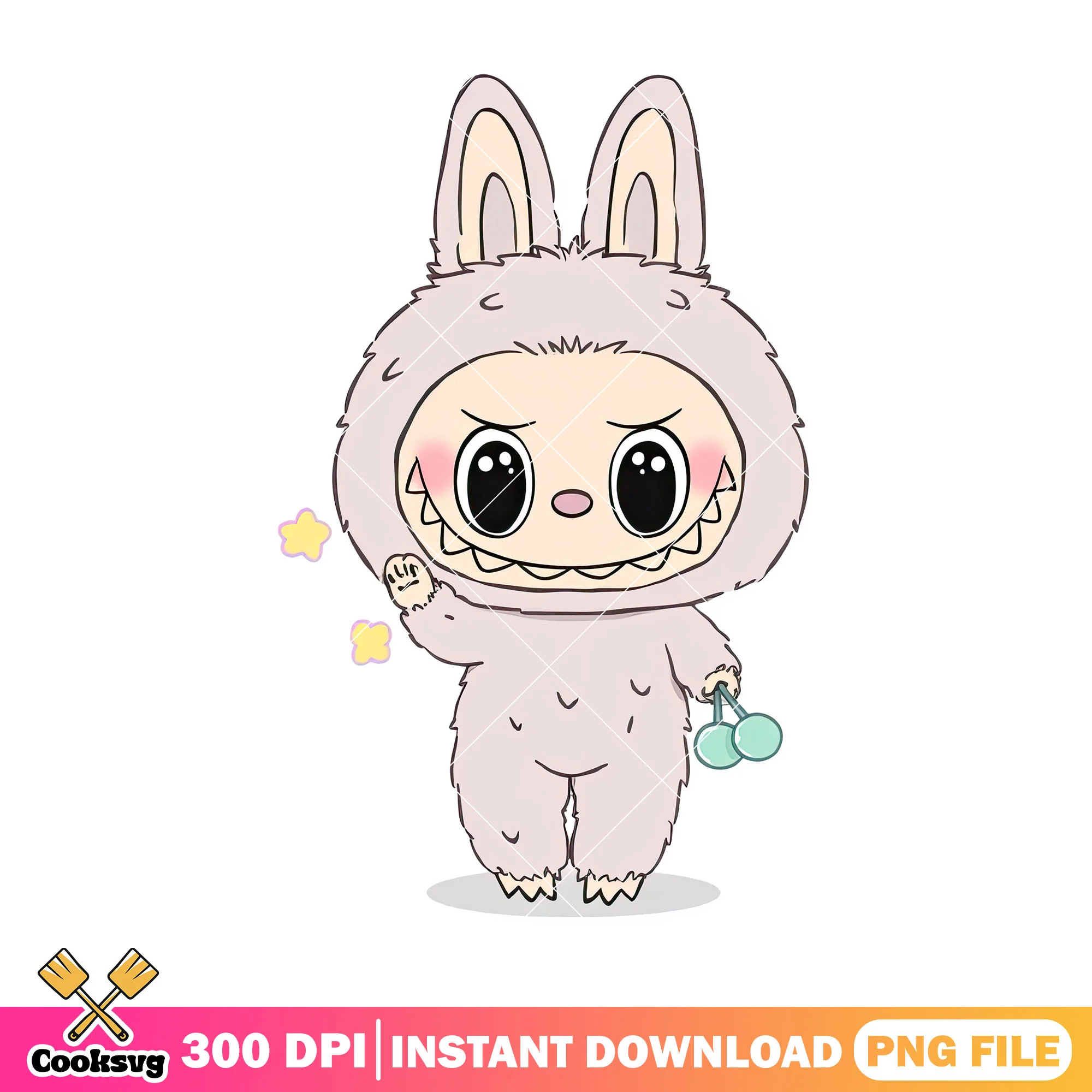 Labubu cute monster png, standing labubu png, happy labubu png