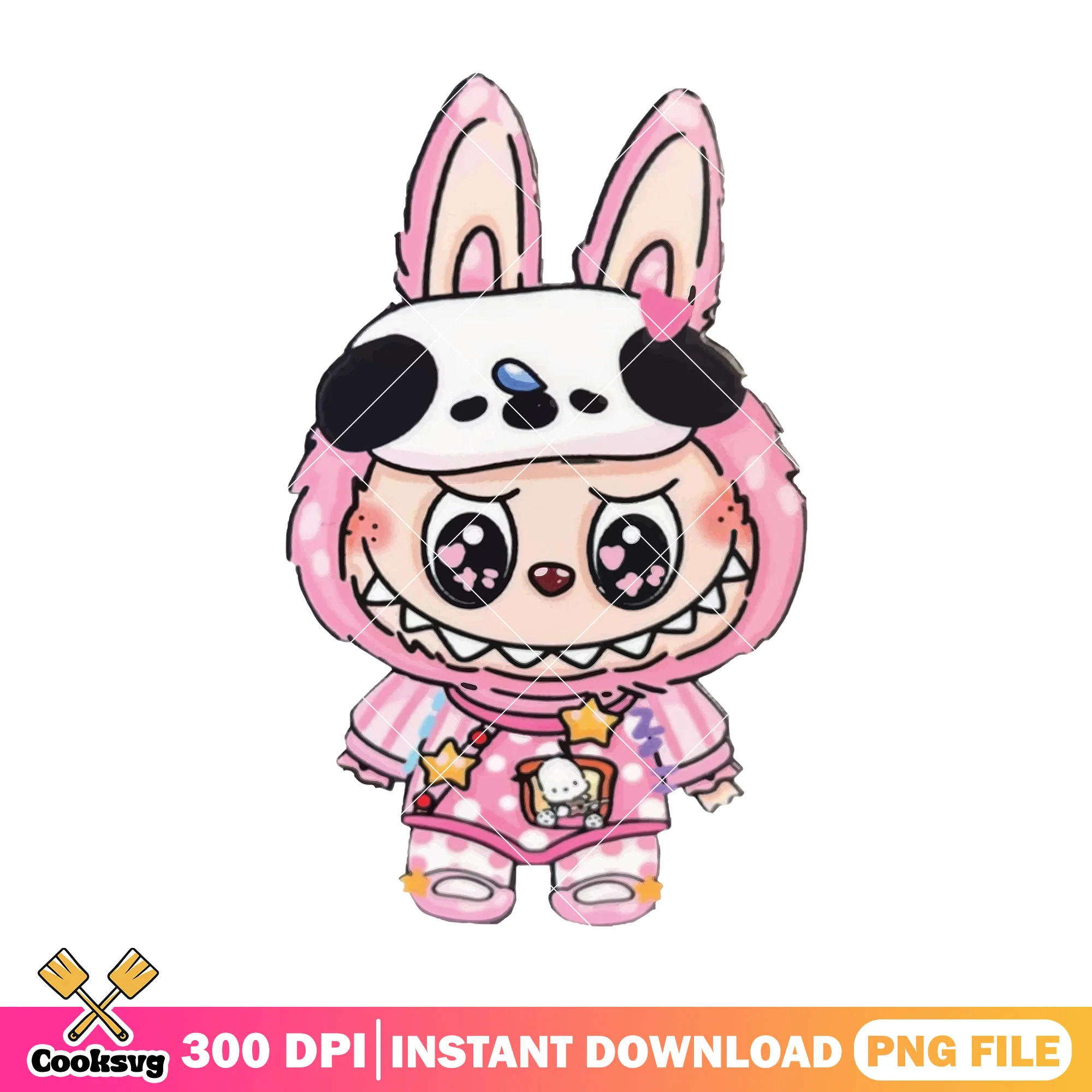 Labubu cute pink pajama png, labubu baby png, labubu popmart png
