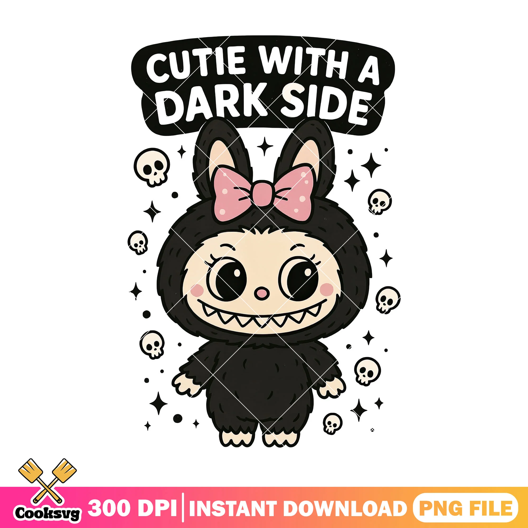 Labubu cutie with a dark side png, black labubu png, labubu quote png