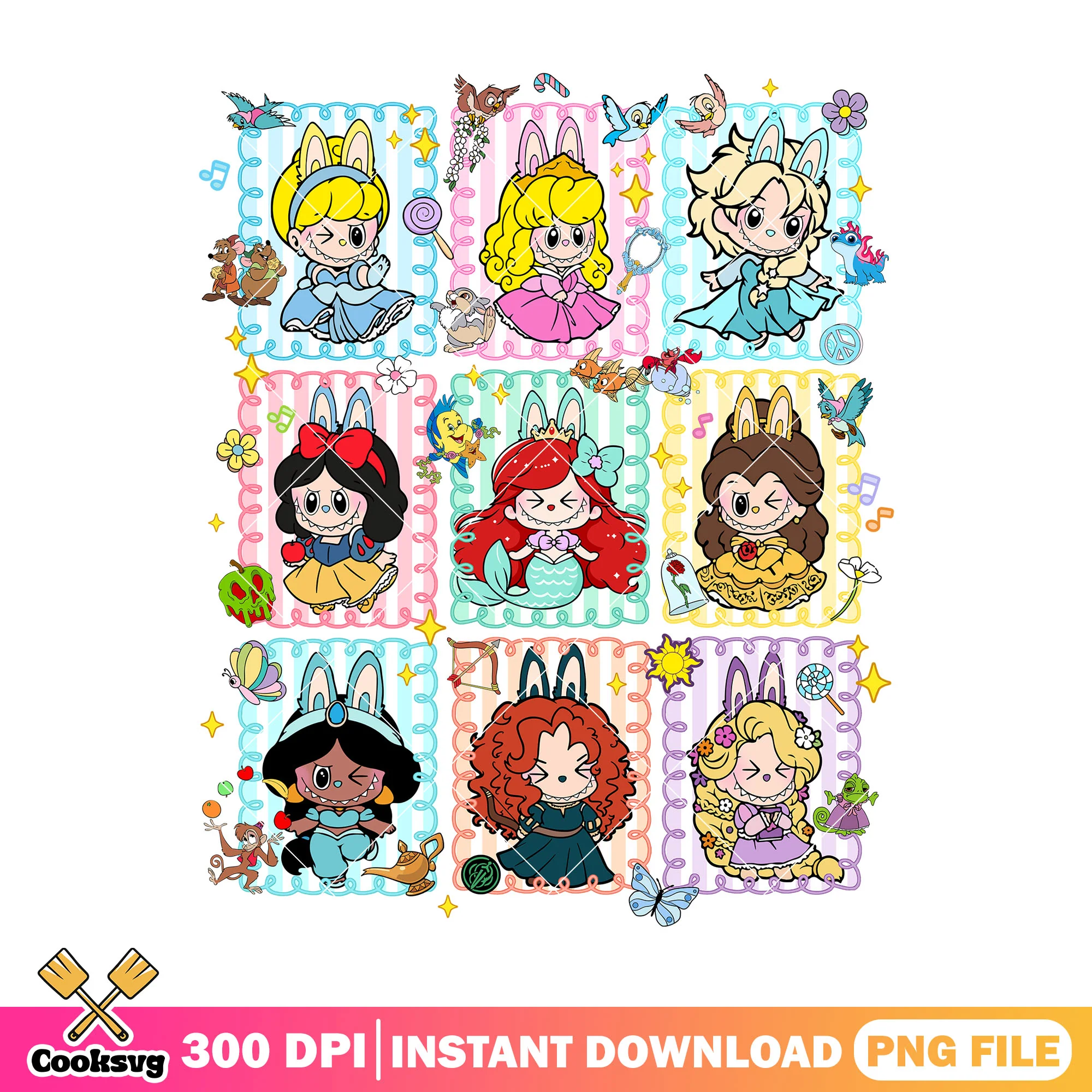 Labubu disney princess png, labubu monsters png, labubu outfit png