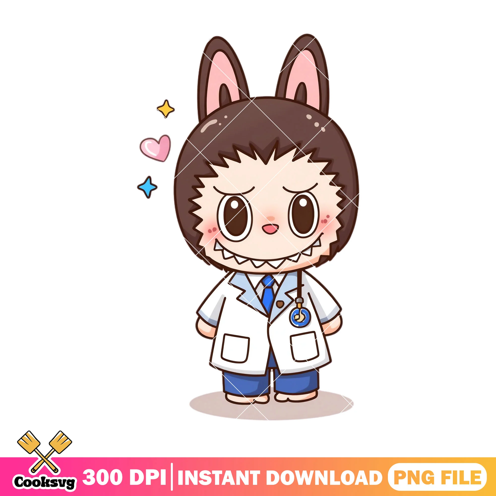 Labubu doctor outfit png, labubu clothes png, labubu brown png