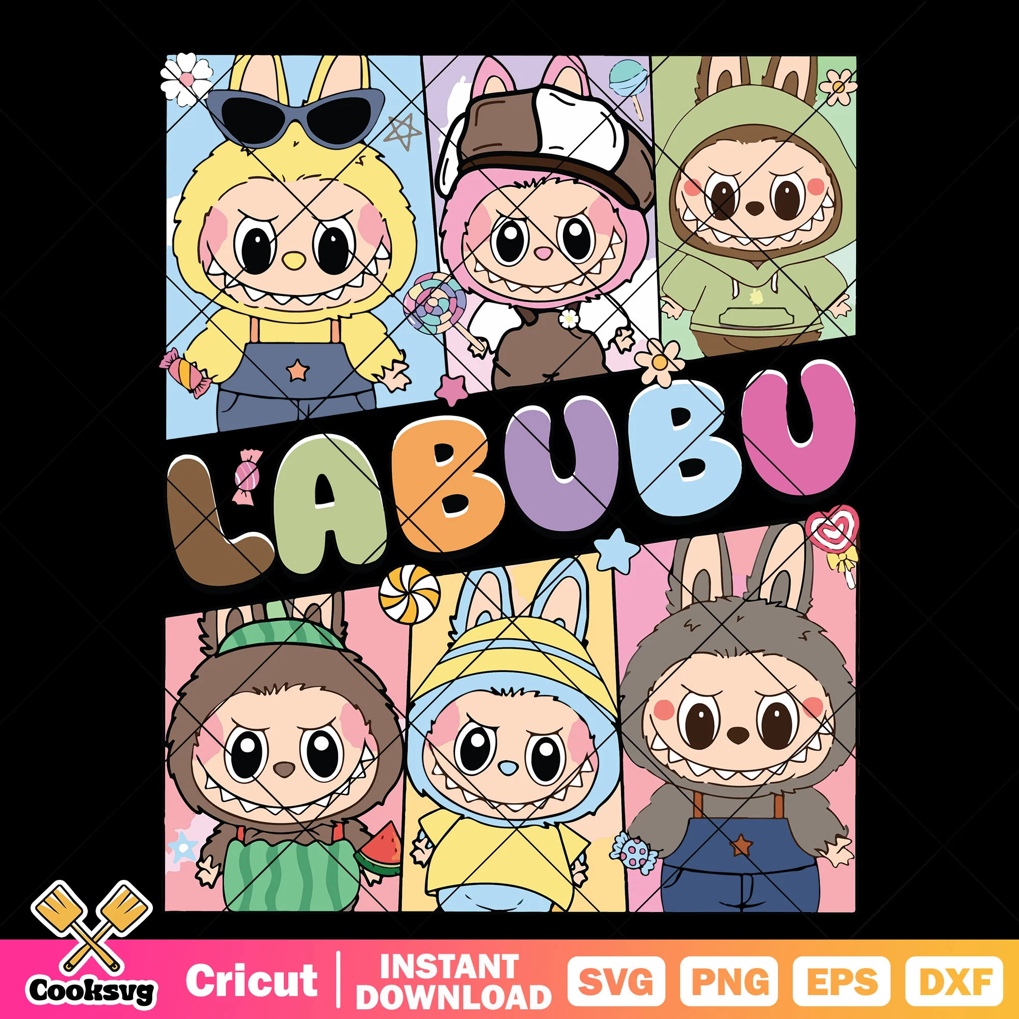 Labubu doll friends svg design, labubu doll svg, labubu blind box svg