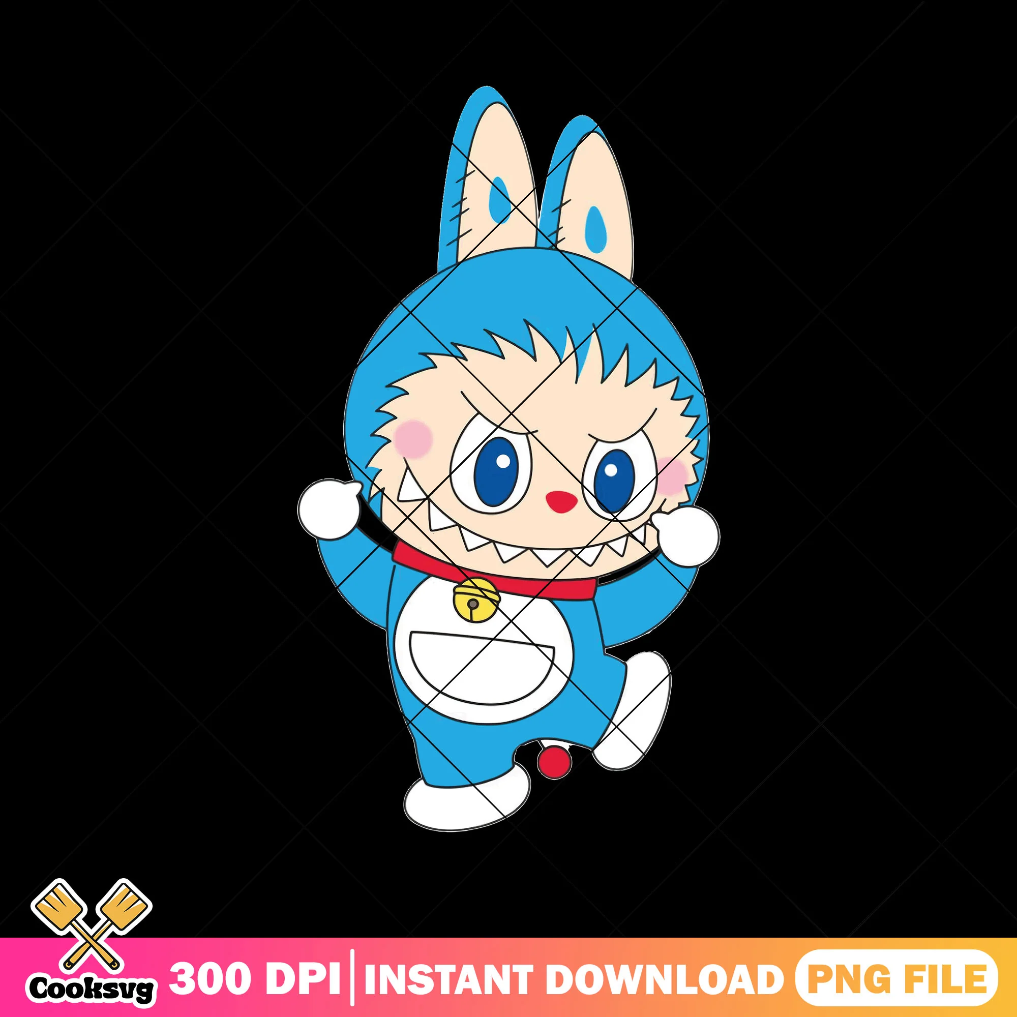 Labubu doraemon cosplay png, labubu outfit png, labubu cartoon png