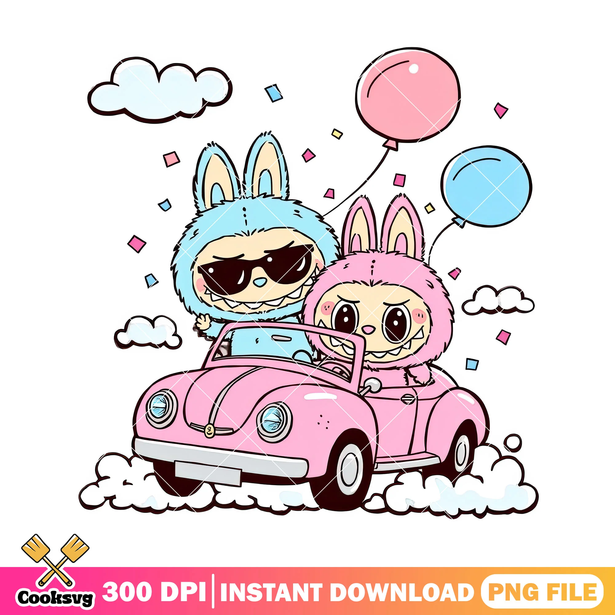Labubu driving car png, labubu plush png, labubu hehe png