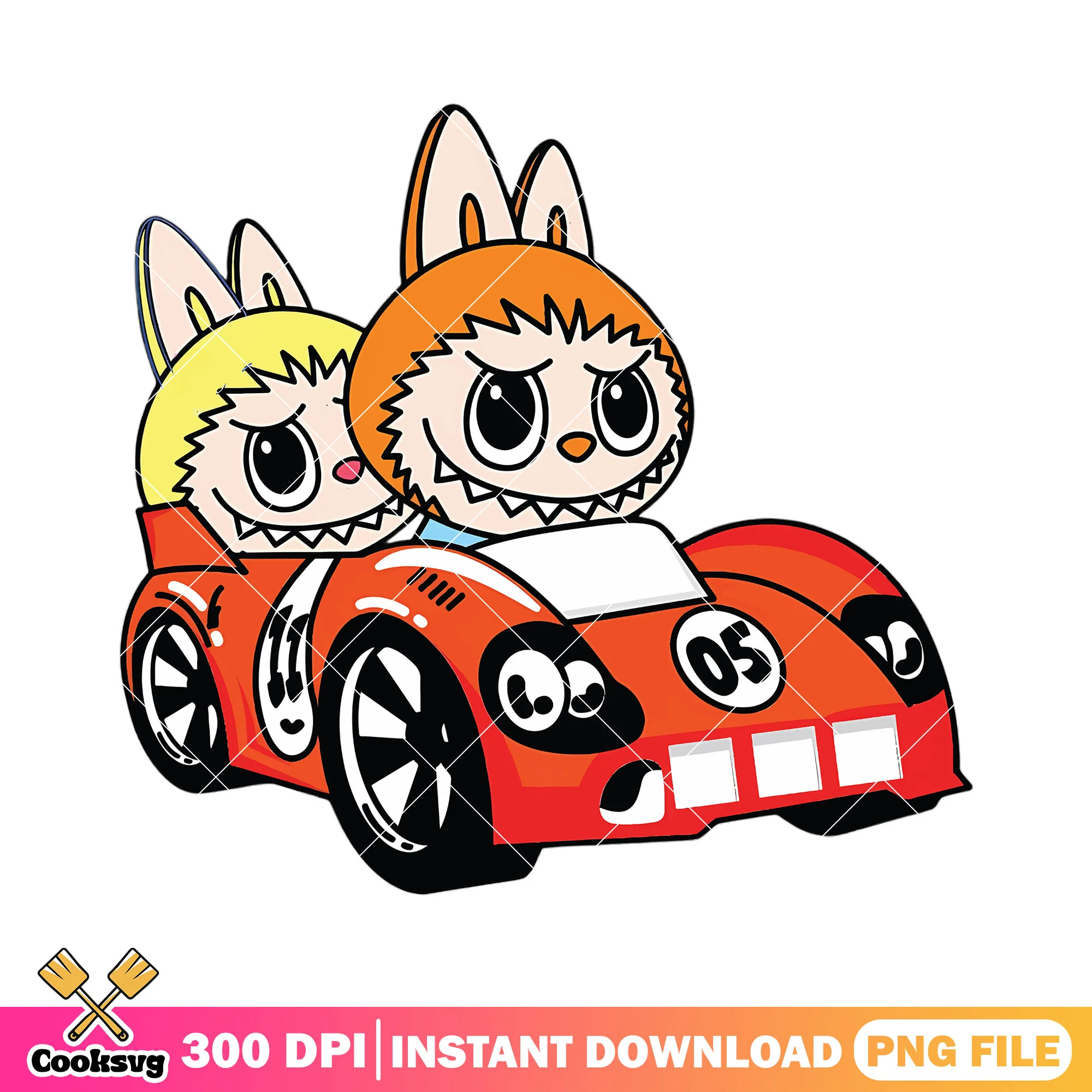 Labubu driving red car png, labubu happy png, labubu near me png