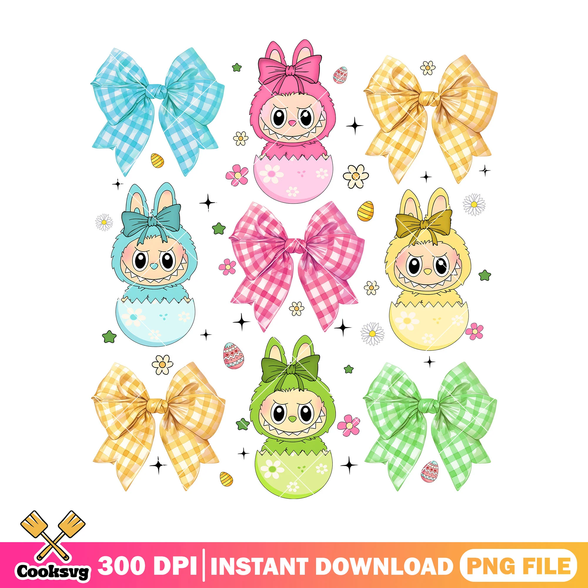 Labubu easter style png, labubu colours png, popmart labubu png