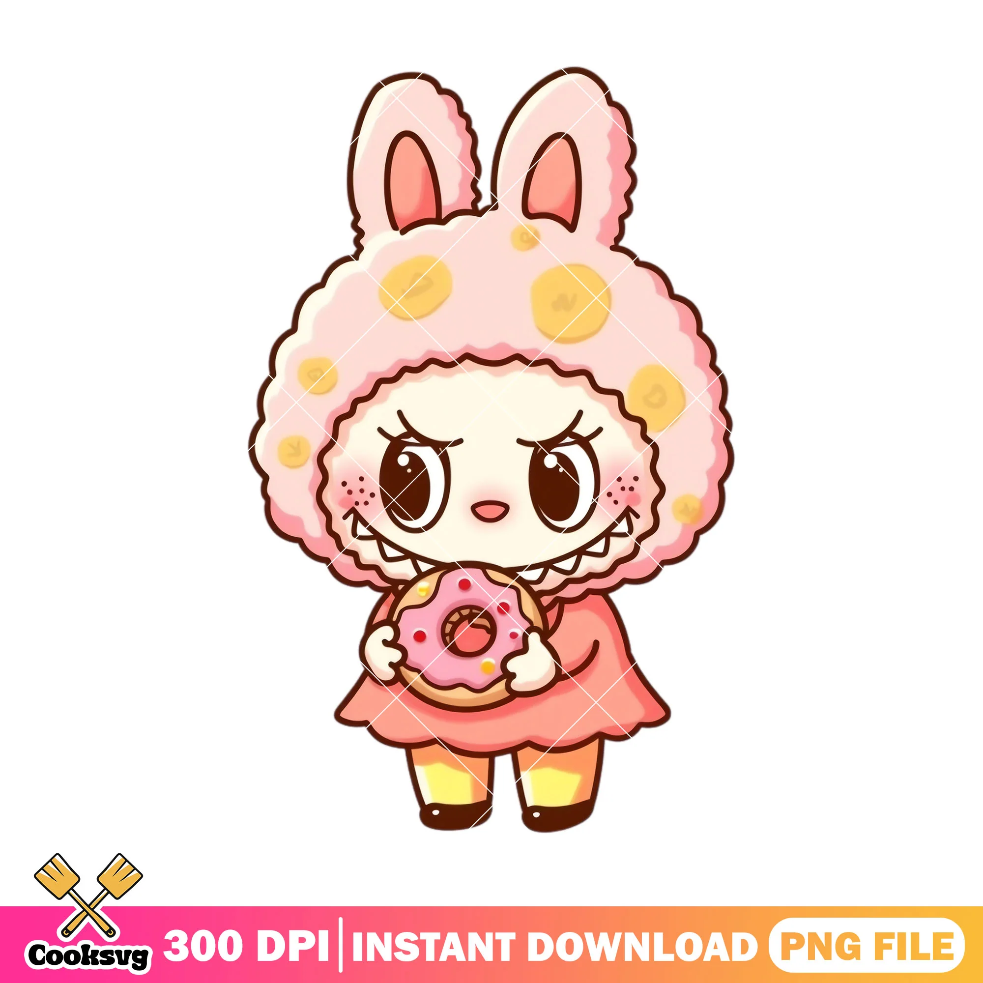 Labubu eating a donut png, labubu popmart png, labubu hehe png