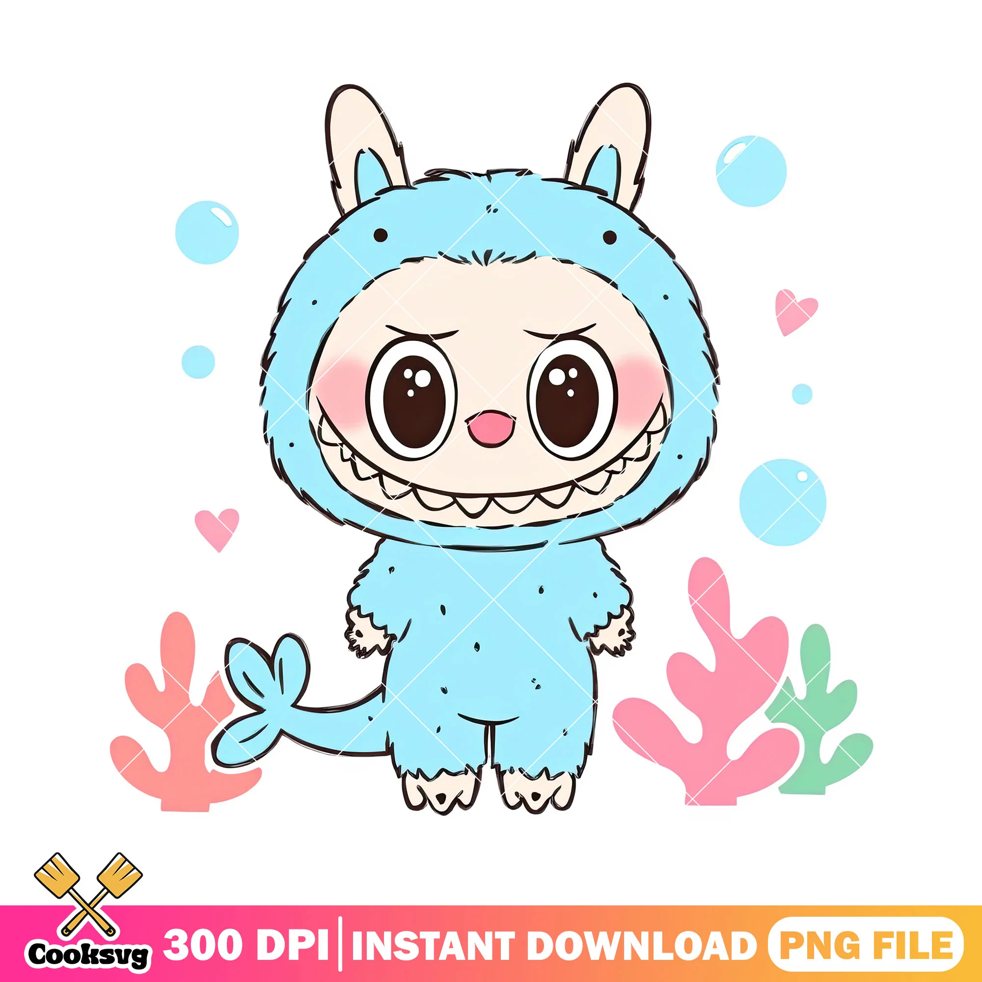 Labubu fish outfit png, labubu costume png, popmart labubu png